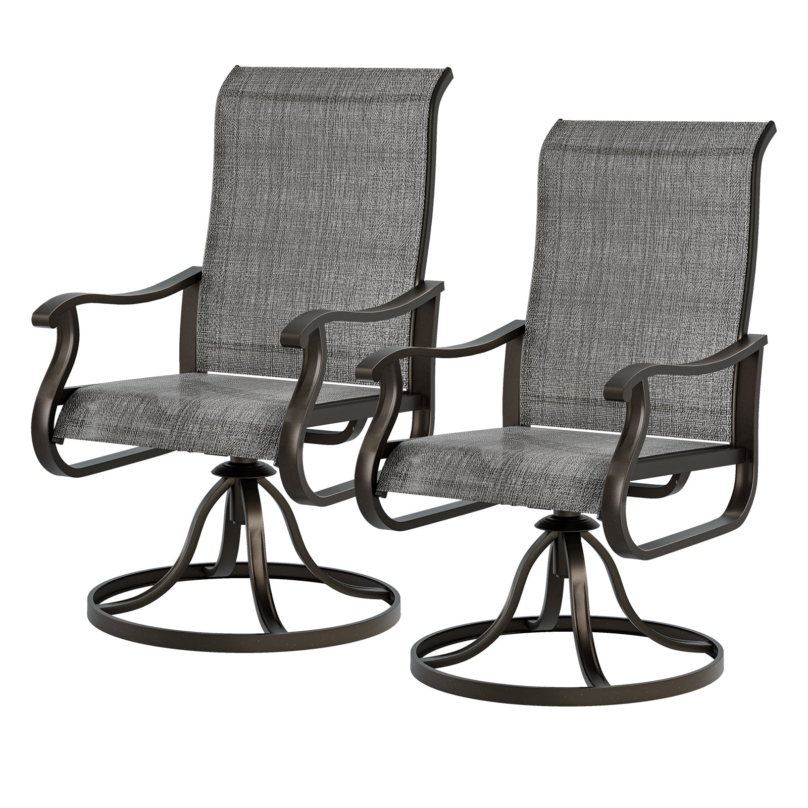 Poteban High Back Outdoor Dining Chairs Set of 2, All Weather Swivel Patio Chairs, Breathable Garden Outdoor Furniture for Backyard Deck