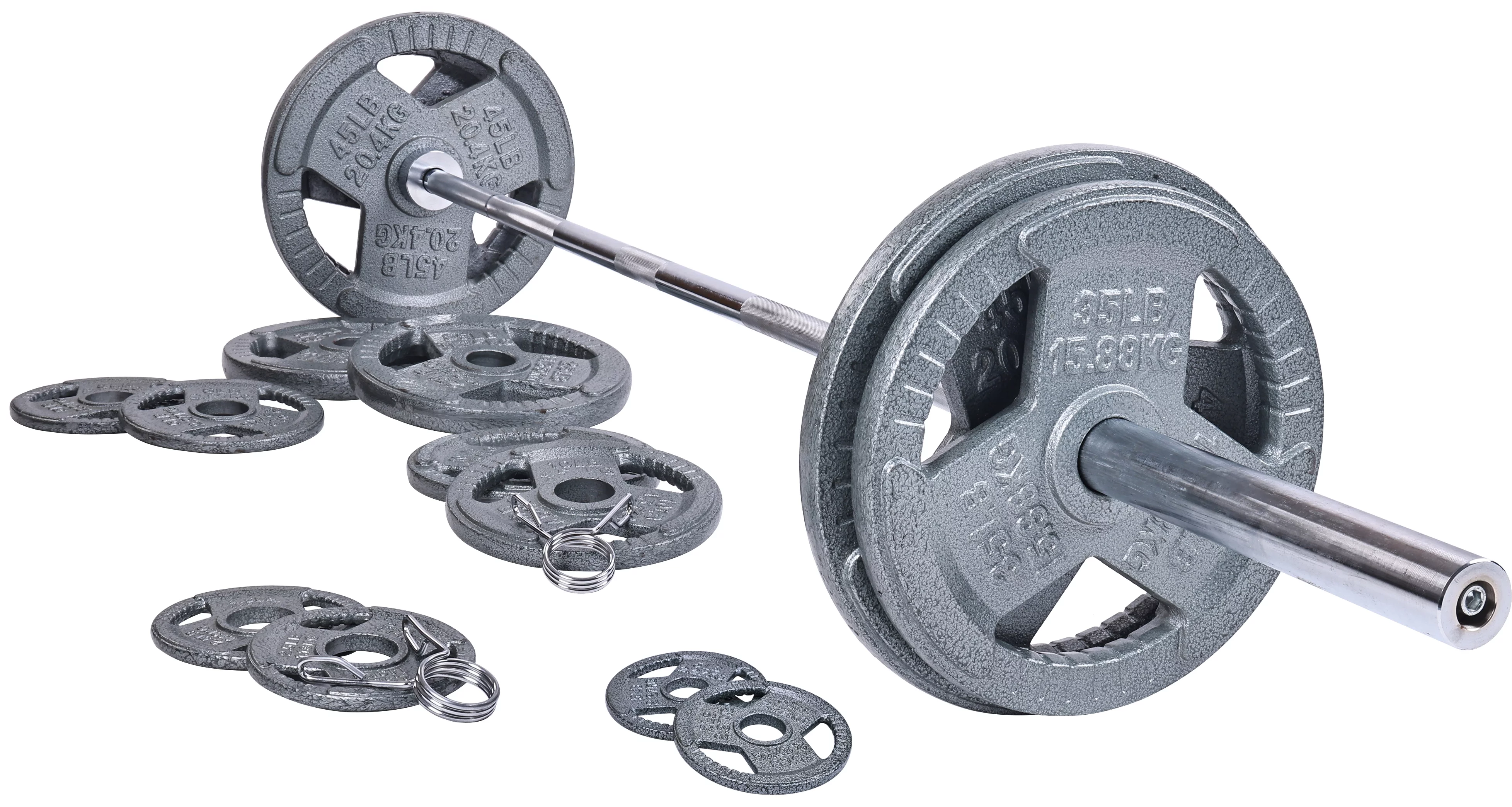 BalanceFrom Cast Iron Olympic Weight Including 7FT Olympic Barbell and Clips, 300-Pound Set (255 Pounds Plates + 45 Pounds Barbell), Multiple Packages