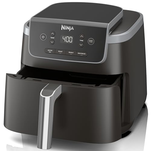 Ninja Air Fryer Pro 4-in-1 with 5 QT Capacity, Air Fry, Roast, Reheat, Dehydrate, Air Crisp Technology with 400F, crispy results in just minutes, Nonstick Basket & Crisper Plate, Grey, AF141 (Renewed)