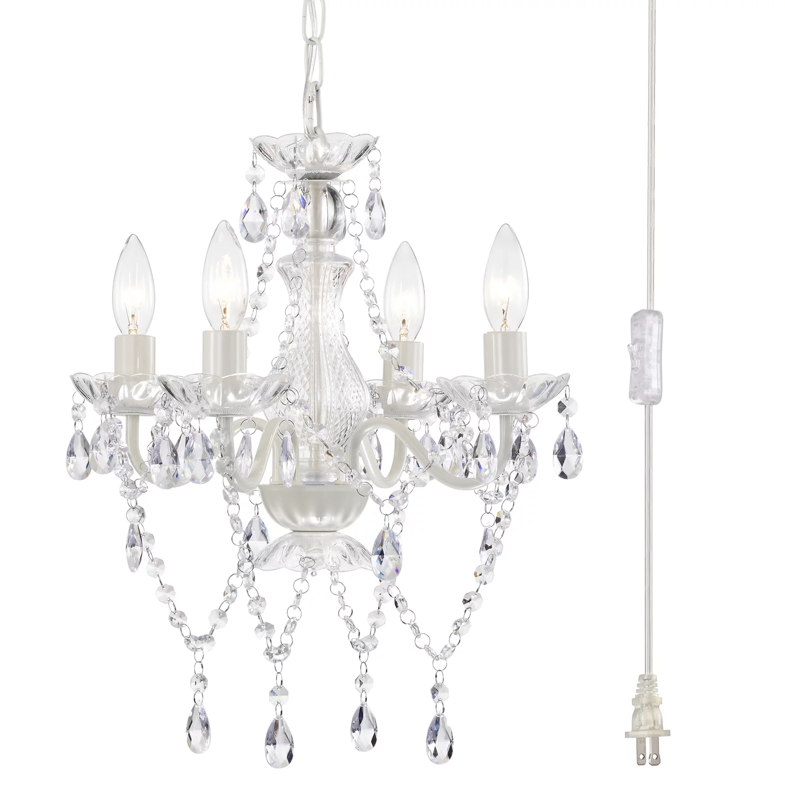 White Chandelier Plug in Chandelier Crystals Chandeliers 4-Light Small Bedroom Chandelier