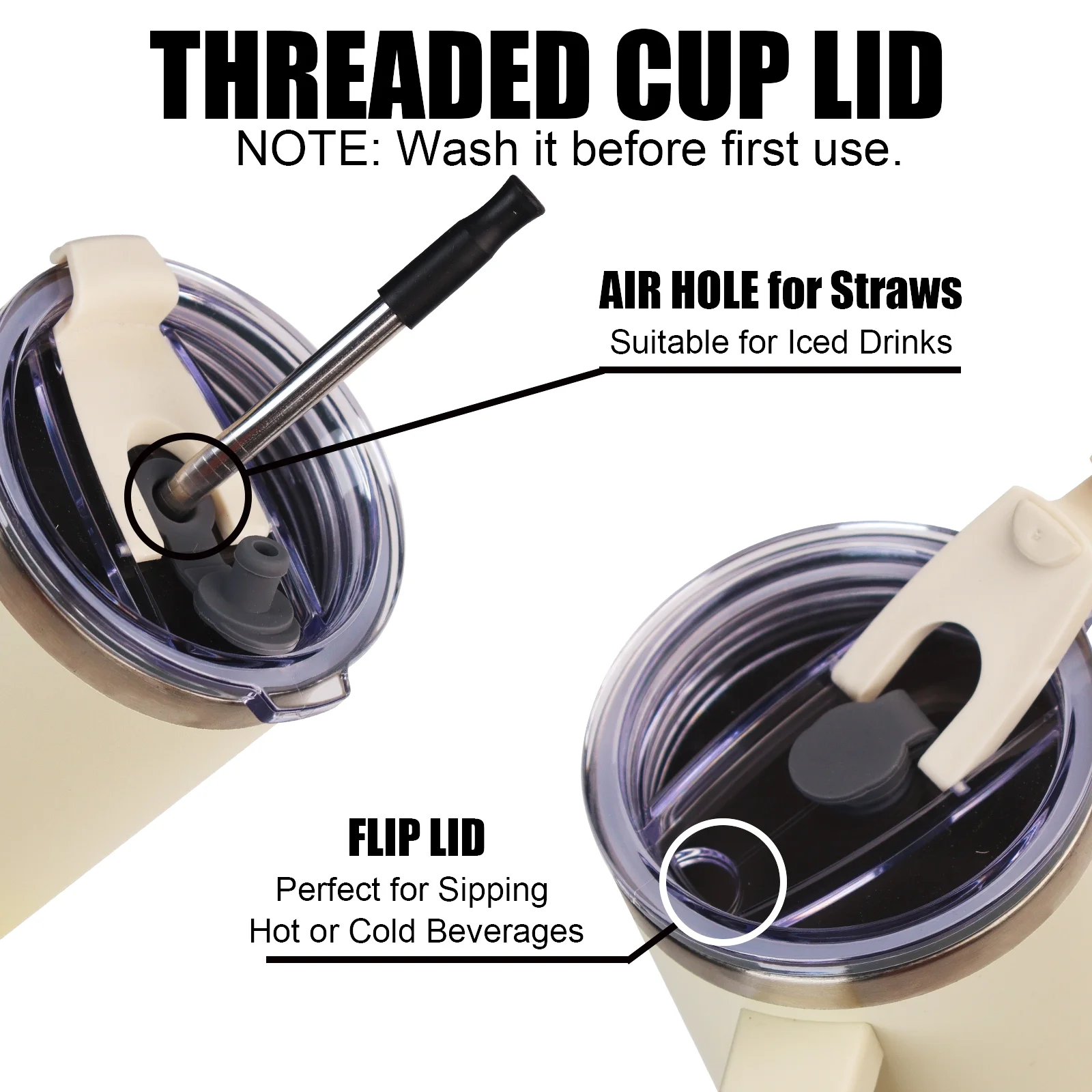 AQUAPHILE Insulated Tumbler with Leak-proof Lid and Straw, 40 oz Insulated Stainless Steel Coffee Mug with Handle, Travel Coffee Mug，Lemon