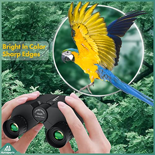 Aurosports 10x25 Binoculars for Adults and Kids, Folding Compact Binocular With Weak Light Vision, Lightweight Small Binoculars for Bird Watching, Travel, Concerts, Hunting, Hiking