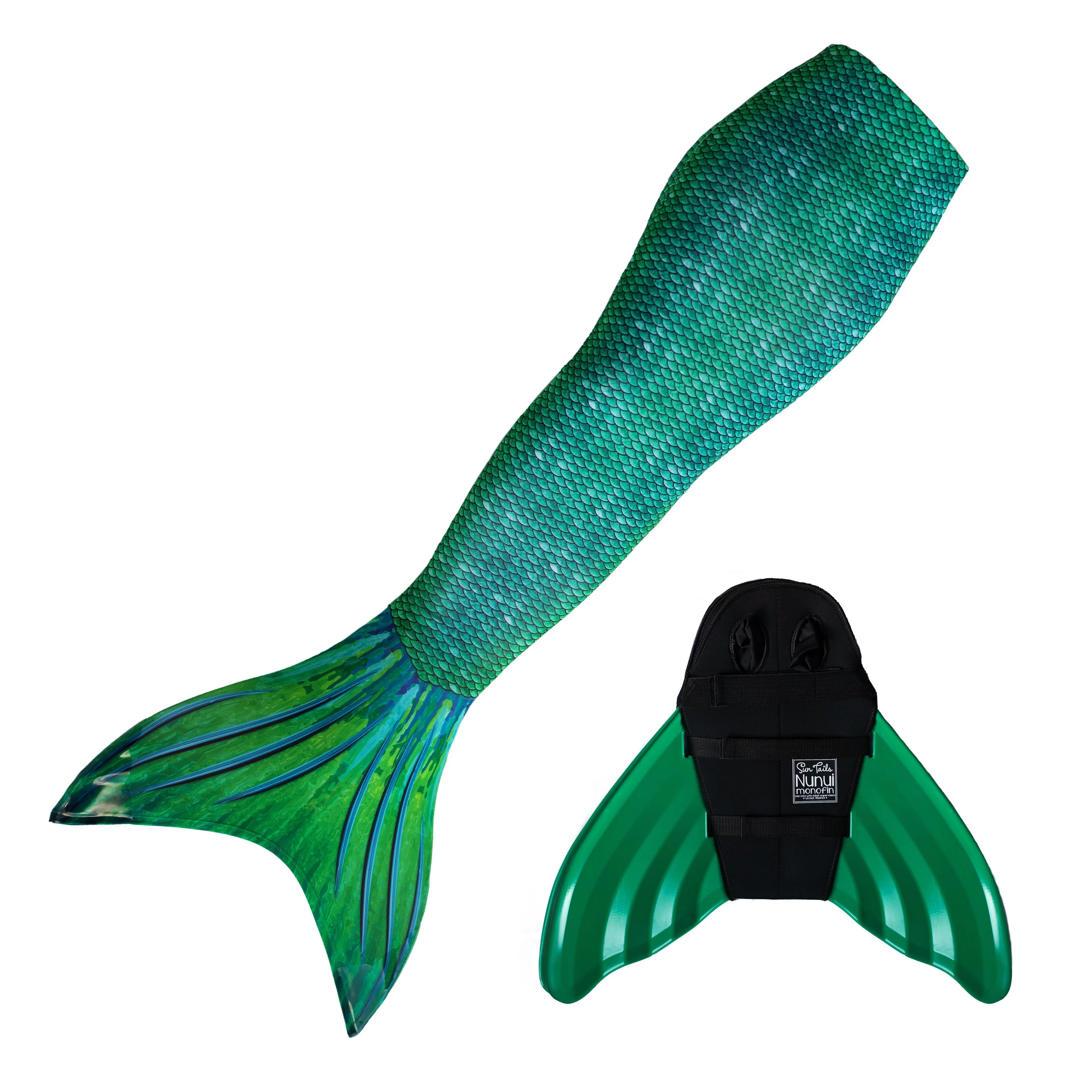 Sun Tail Mermaid Swim Set, Siren Green Mermaid Tail and Green Monofin for Swimming, Size - Teen and Adult Small (JS)