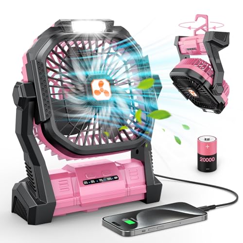 Portable Fan Rechargeable, 20000mAh Cordless Battery Powered Fan with LED Lantern, USB C Battery Operated for Travel Bedroom Home Camping Tent Office Beach Desk Fishing Table