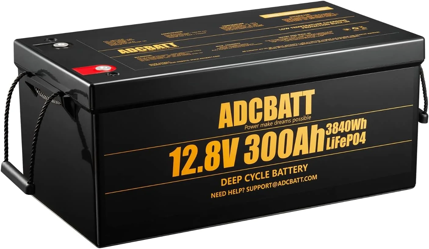 Adcbatt 12V 300Ah Lithium LiFePO4 Battery with Low Temp Charge Cut-off for RV, Backup, Solar