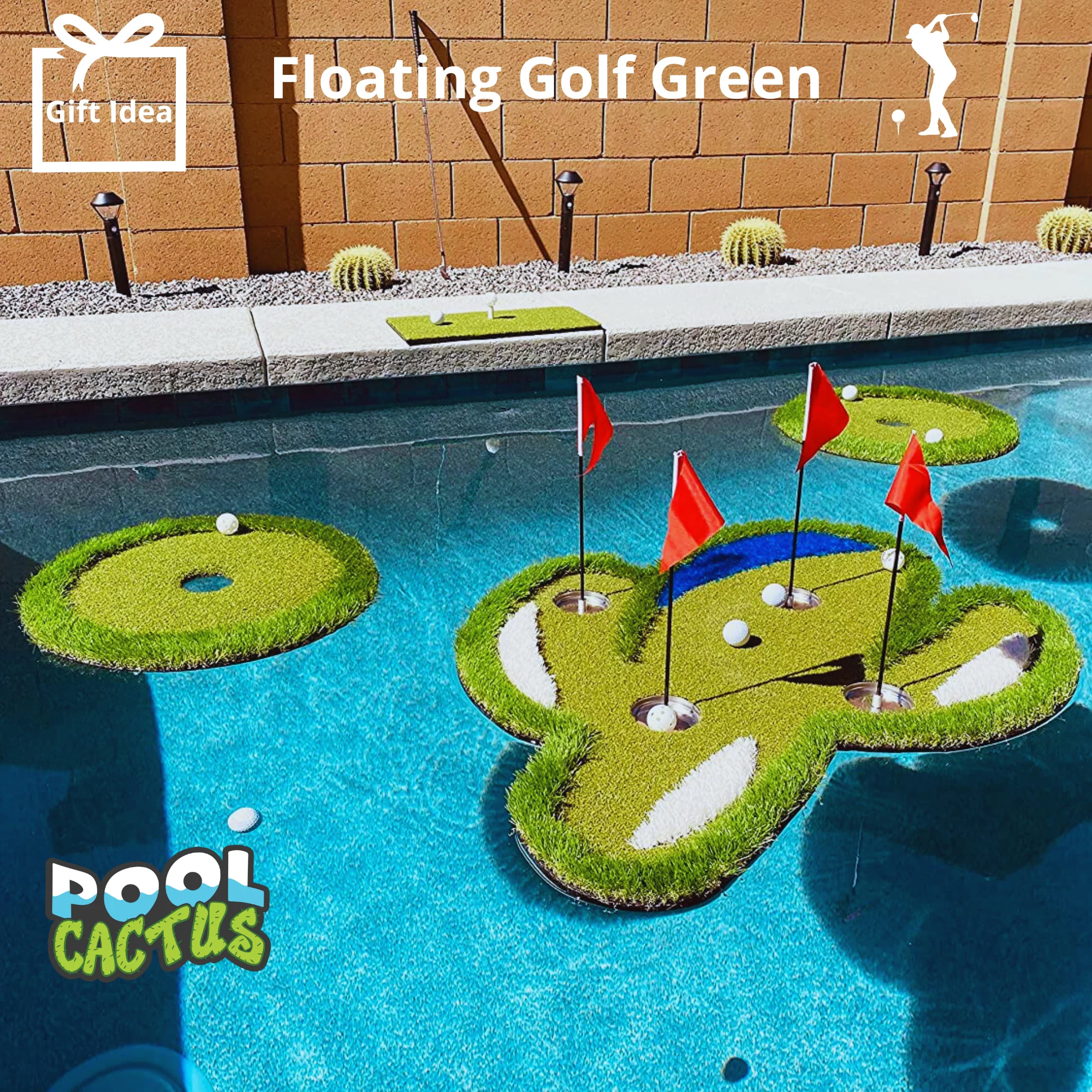 Pool Cactus Floating Golf Green for Pool and Backyard Includes 60 Multi Colored Floating Golf Balls