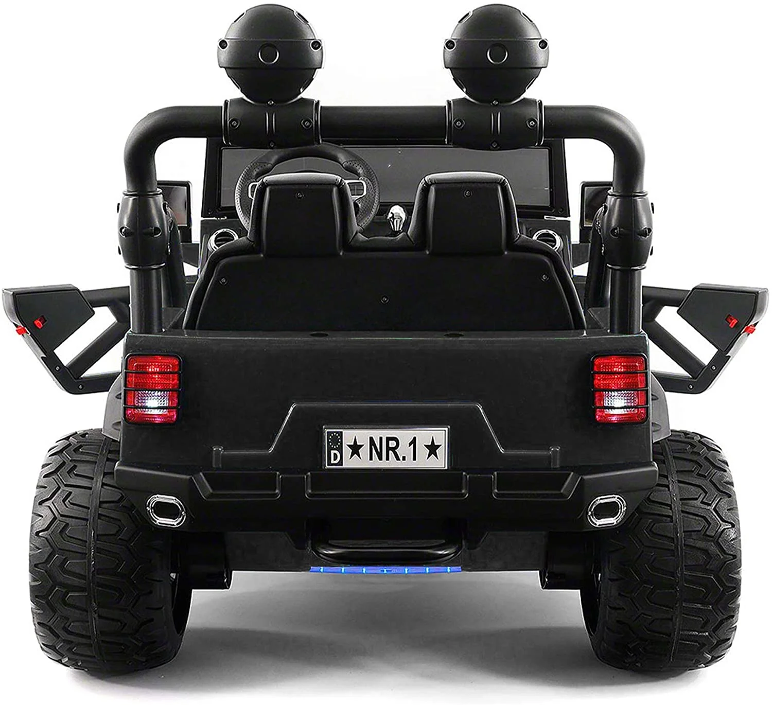 Luxury Ride On Toys w/ Swappable Battery 12V Two Seater - Electric Car for Kids with 3 Speeds, Leather Seat, Remote, MP3 Music by Bluetooth, FM Radio, Rubber Tires (Black)