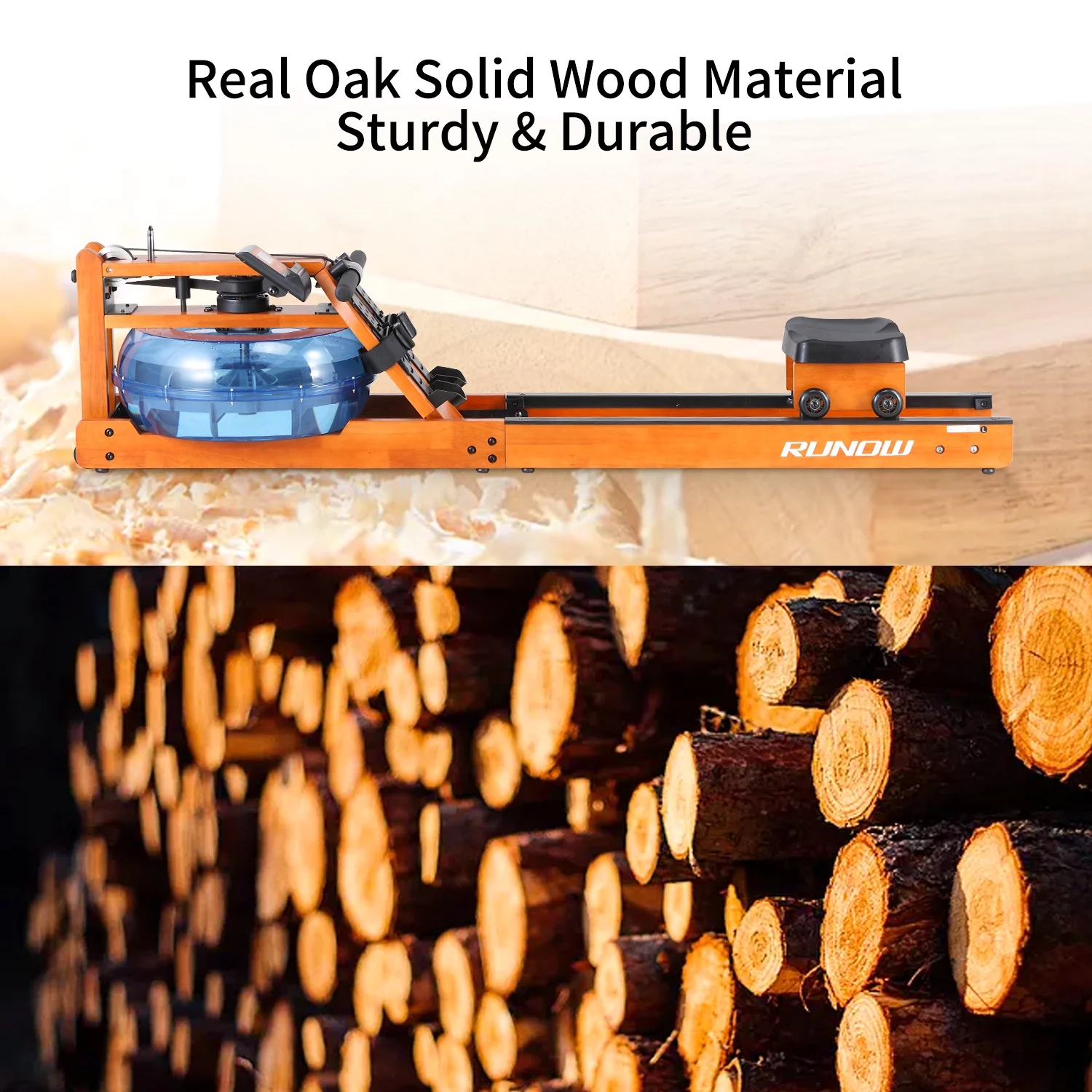 RUNOW Water Rowing Machine with LCD Monitor Wooden Water Rower 350 LB Wood Rowing Machine for Home Use