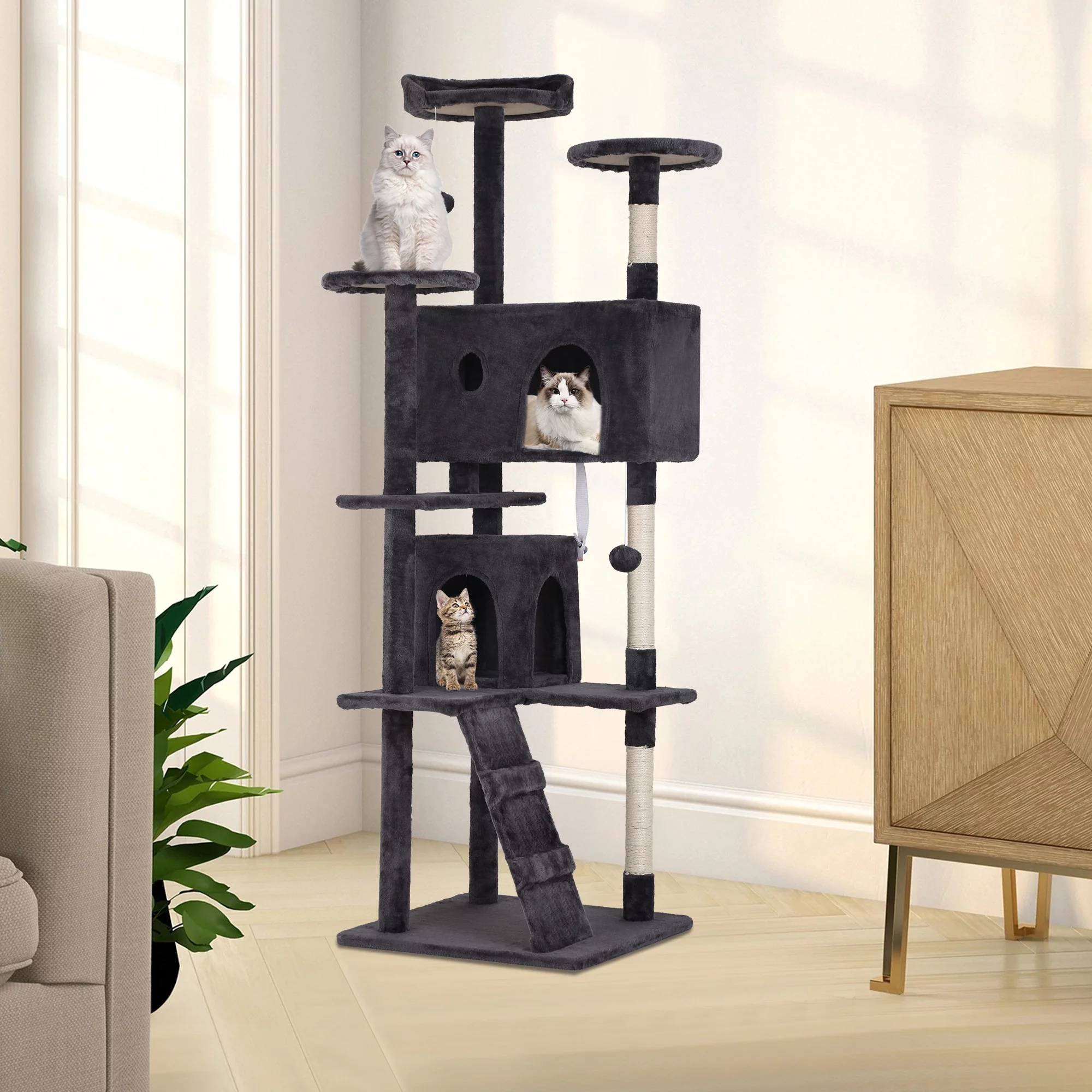YRLLENSDAN 70in Cat Tree Tower for Indoor Cats,Multi-Level Cat Furniture Activity Center with Cat Scratching Posts Stand House Cat Condo with Funny Toys for Kittens Pet Play House,Dark Gray