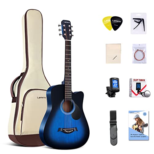 38 in Guitar Acoustic Guitar Beginner kit Adult Cutaway Acoustic Guitar Guitarras Starter Set Bundle with Padded Gig Bag, Strap, Capo, Strings, Picks