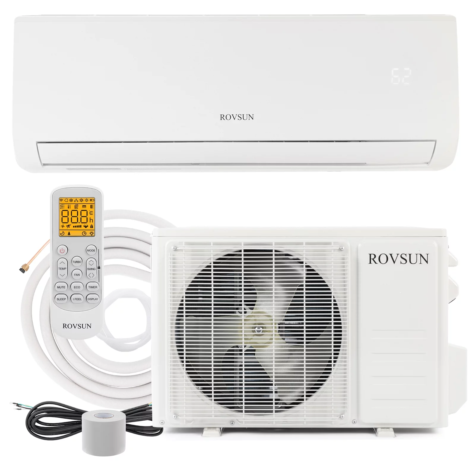 ROVSUN 9,000 BTU Mini Split AC/Heating System with Inverter, 19SEER 115V Energy Saving Ductless Split-System Air Conditioner with Pre-Charged Condenser, Heat Pump, Remote Control & Installation Kit