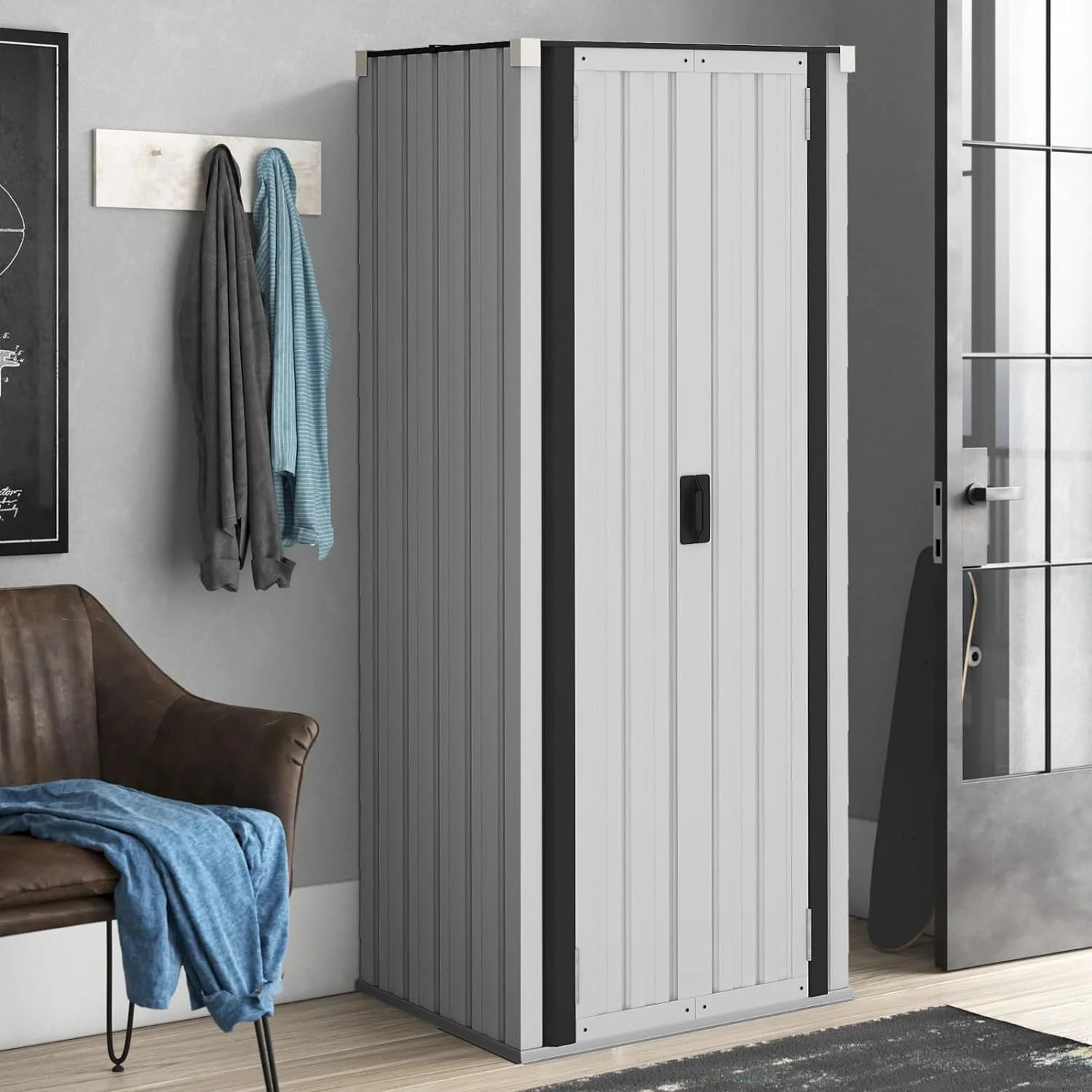 AECOJOY Outdoor Storage Cabinet Waterproof with Adjustable Shelves, Lockable Metal Outdoor Garden Storage Sheds Organizer, Versatile for Garage, Backyard, or Indoor Use