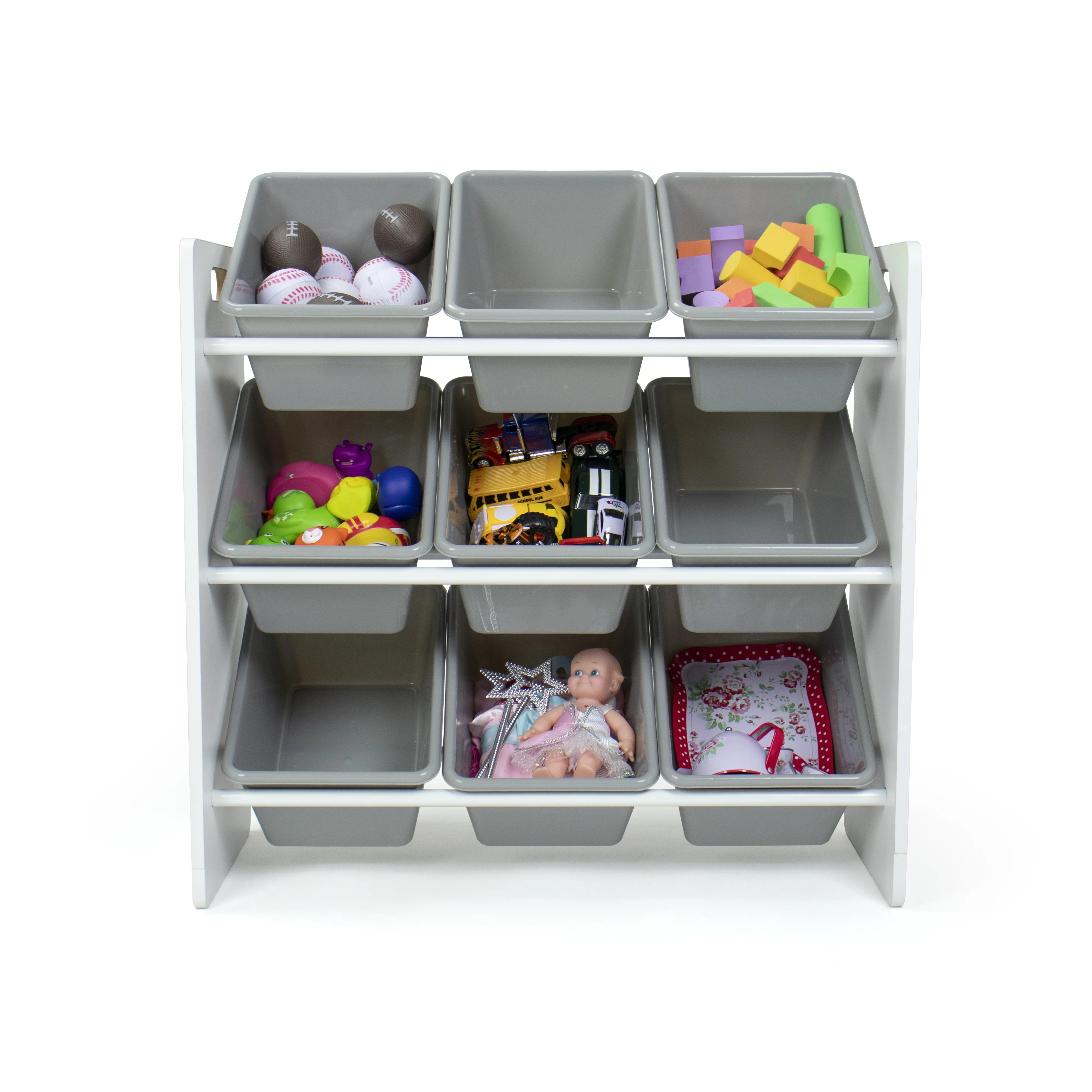 Humble Crew Explorer Toy Storage Organizer with 9 Large Storage Bins, White/Grey