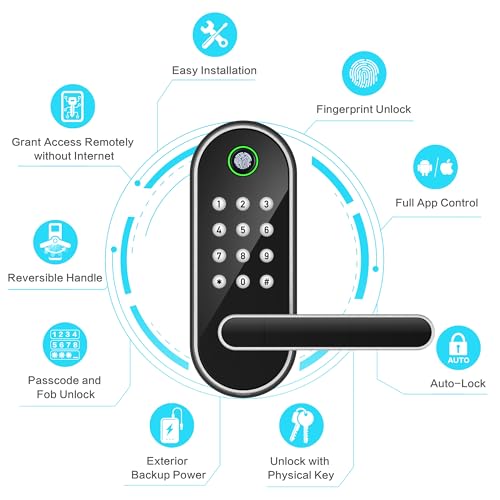 Keyless-Entry Fingerprint Smart Door Lock: Sifely Digital Electronic Lock with Code Passcode, Electric Door Knob, Biometric Door Handle, Perfect for Exterior/Interior/Entry/Bedroom Doors (Silver)