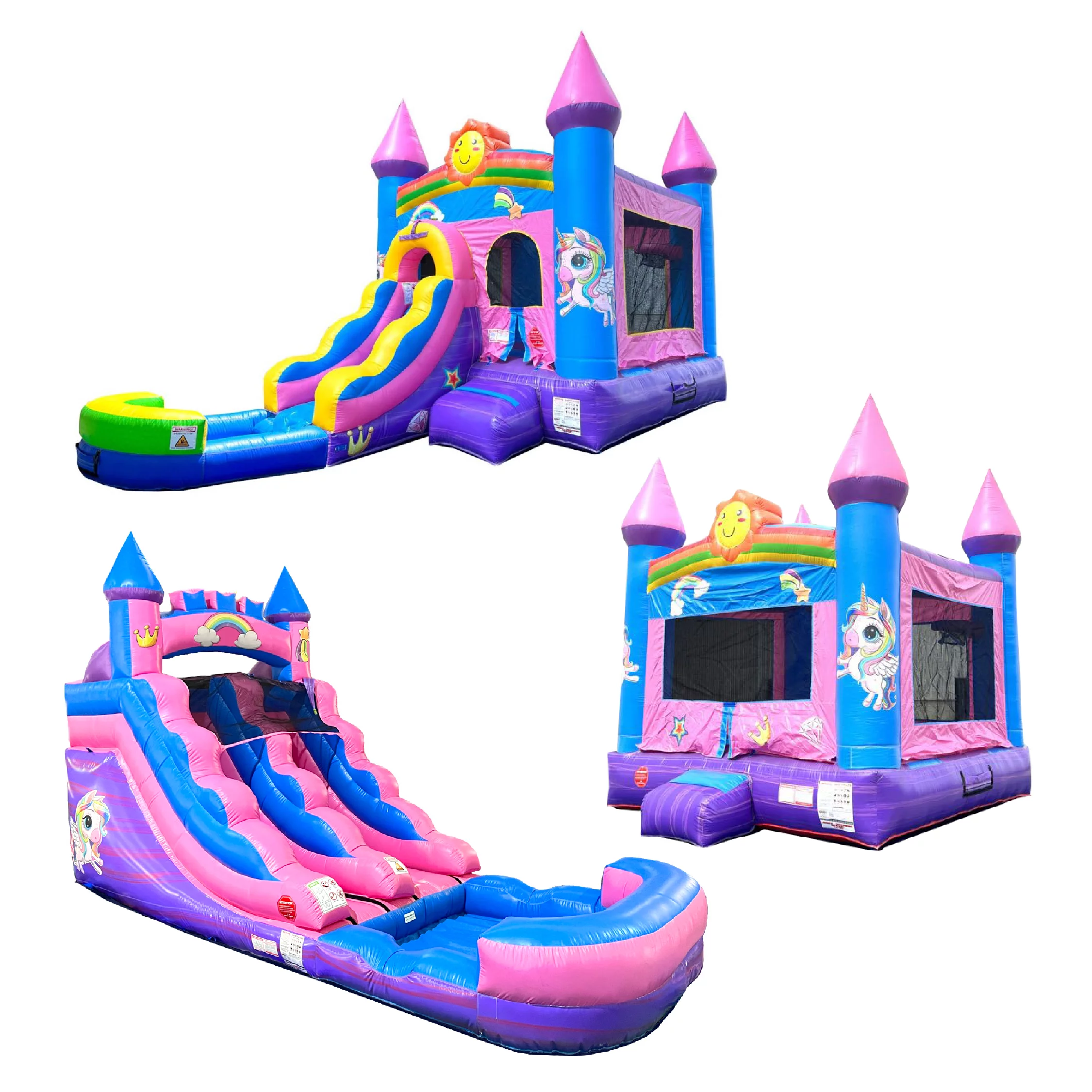 Pogo Bounce House Pink Smiley Face and Unicorn Inflatable Trio