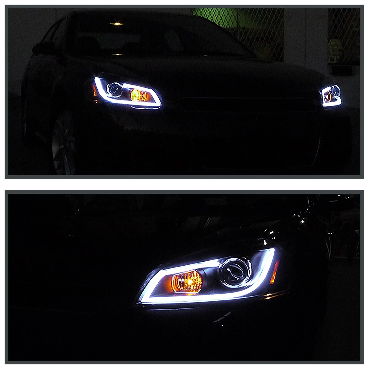 Spec-D Tuning Black LED Strip Bar Projector Headlights Compatible with 2006-2013 Chevy Impala, 2006-2007 Chevy Monte Carlo, 2014-2016 Chevy Impala Limited Left + Right Pair Headlamps Assembly