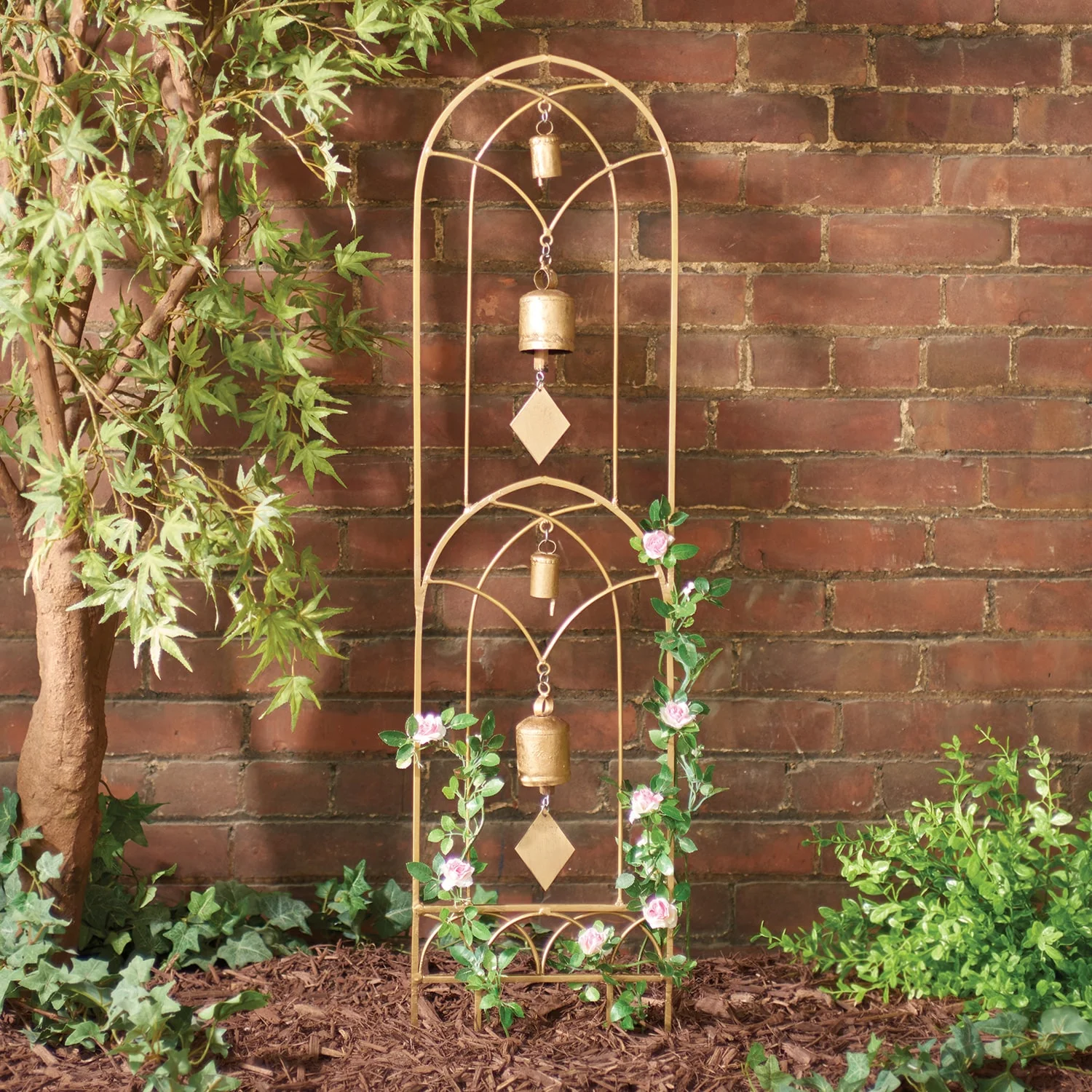 ART & ARTIFACT Garden Trellis for Climbing Plants Outdoor Wrought Iron Trellis Arch with Noah Bells, 10