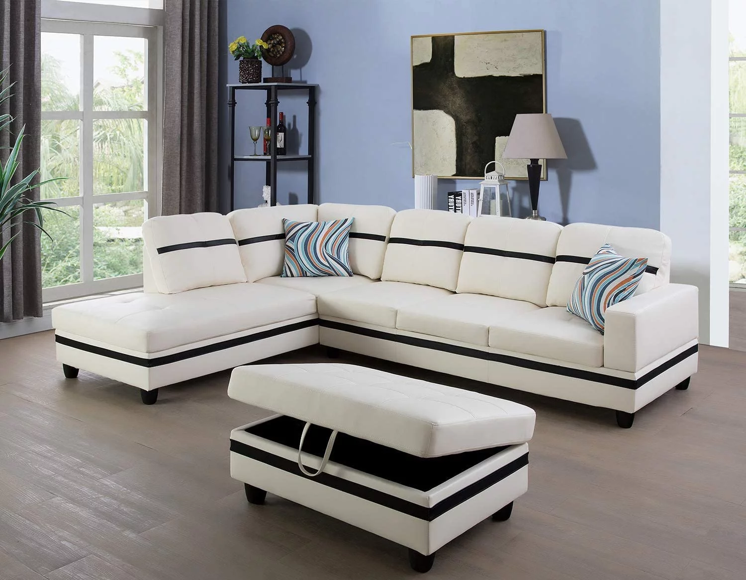 Ainehome Furniture White Faux Leather Sectional Sofa Set, L-Shaped Couches for Living Room