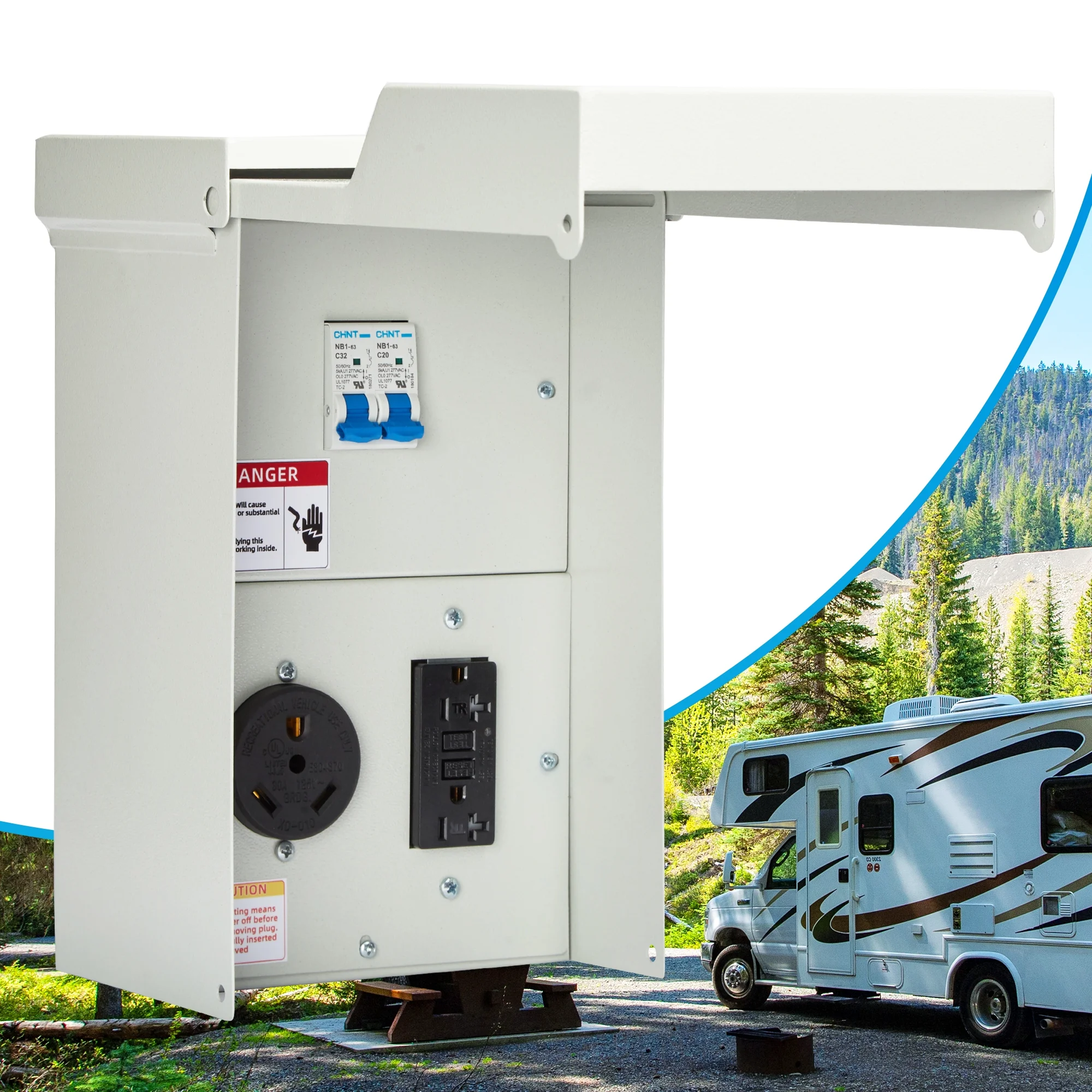 AMHOOEN Prewired 30 Amp RV Power Outlet Box & 20 Amp GFCI Receptacle Temporary Power Outlet Panel