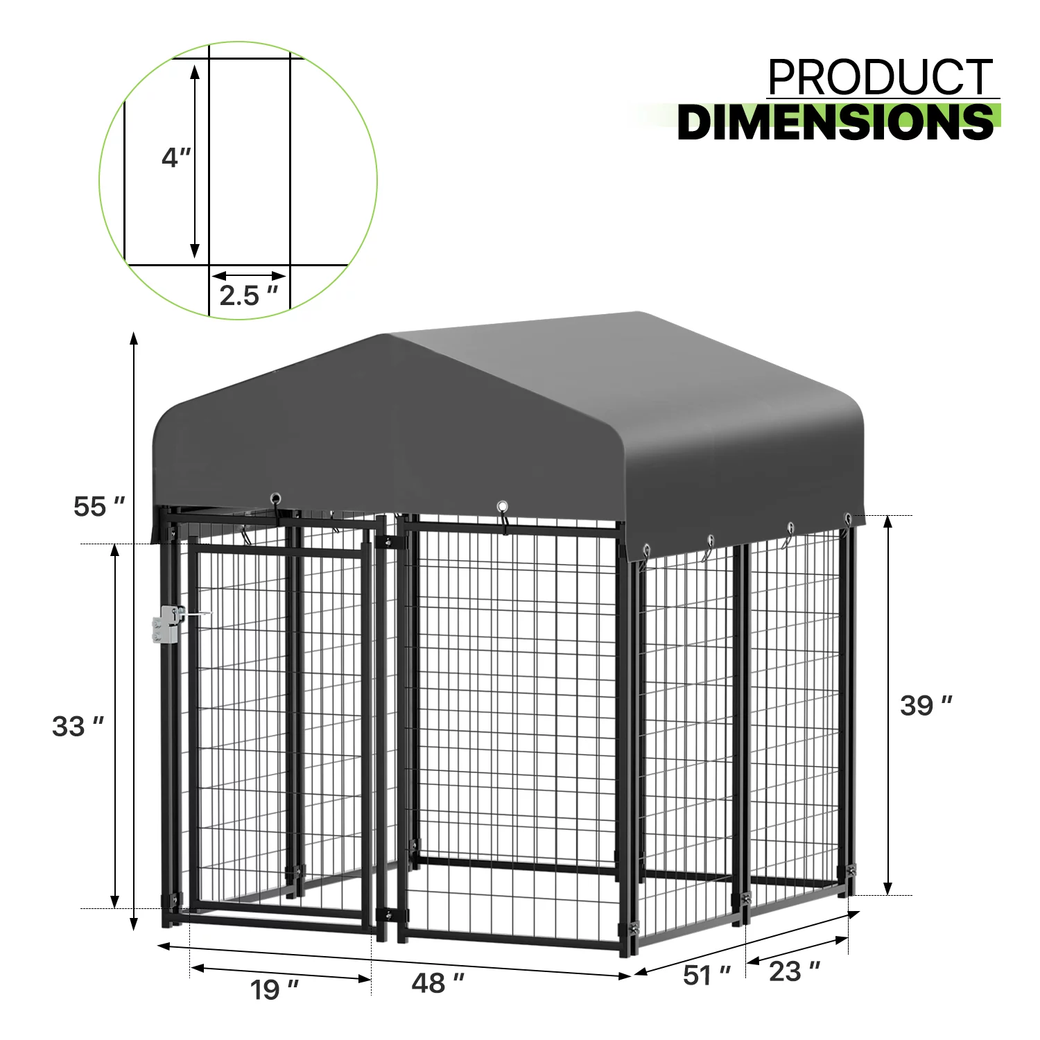 Magshion Outdoor Dog Kennel 4ft x 4.25ft x 4.5ft with UV Protection Waterproof Cover, 8 Panels Welded Dog Pen Dog Playpen Dog Enclosure for Medium Dogs