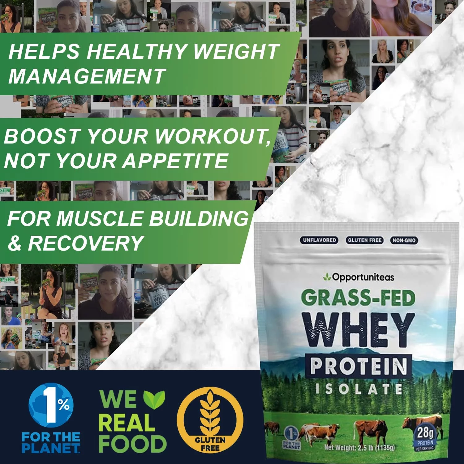 Opportuniteas Whey Protein Powder Grass Fed Whey Isolate Unflavored Protein Mix for Shakes and Baking 5 lbs