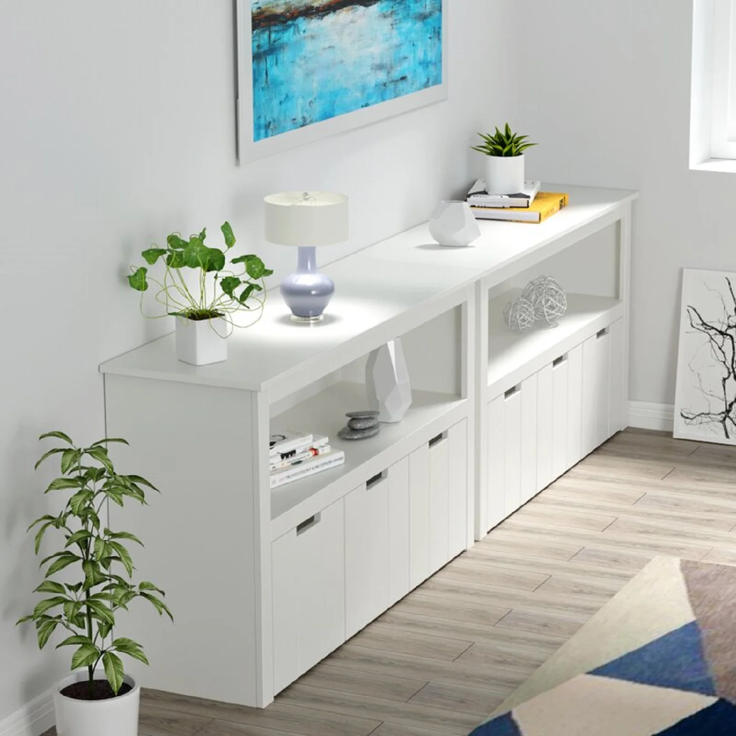 Homfa Kids Toy Storage, Cubes Storage Bins, White Toy Box with Shelves and Wheels