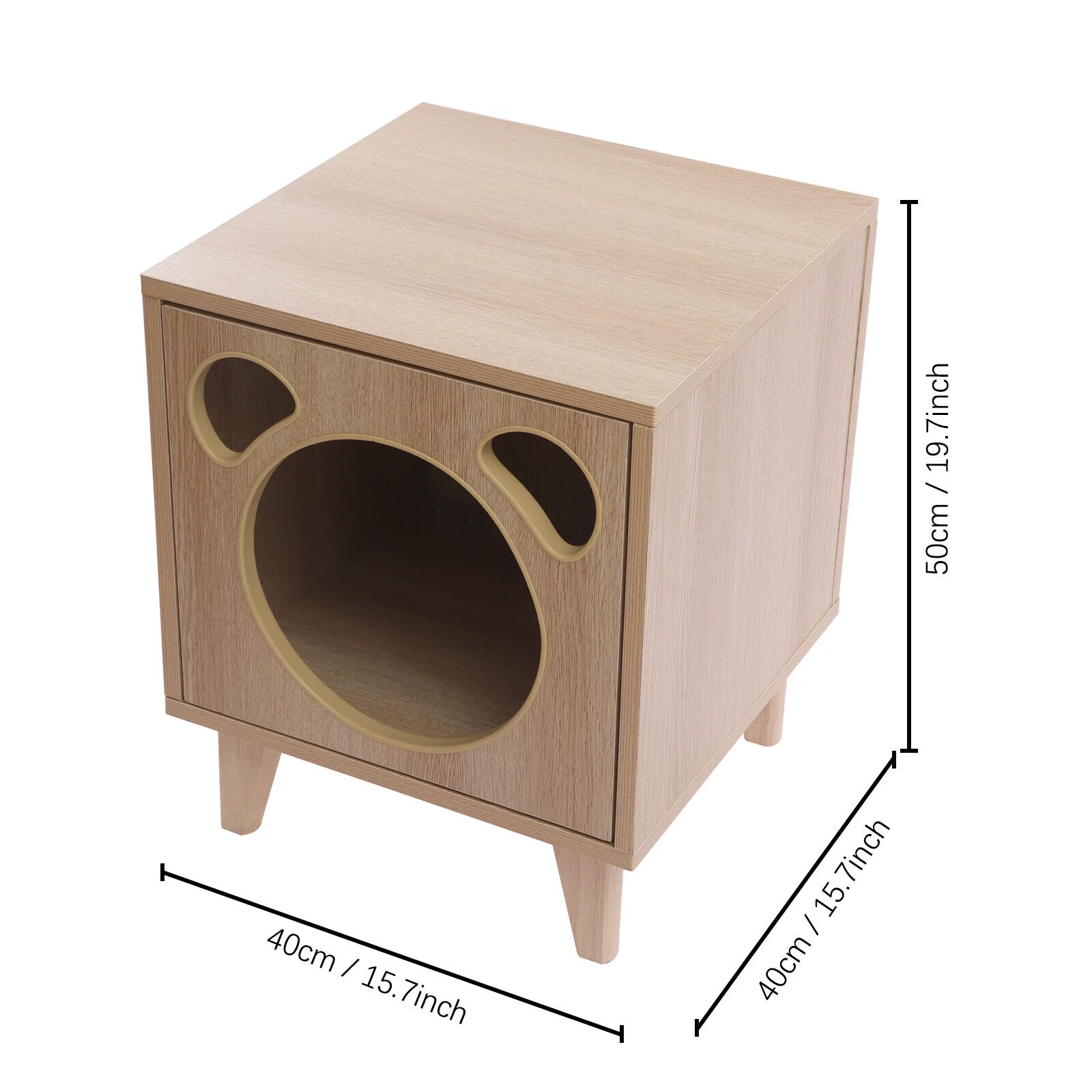 FETCOI Condos Pet House Nightstand Oak Cat Nest Nightstand Bedside Table Cat Houses