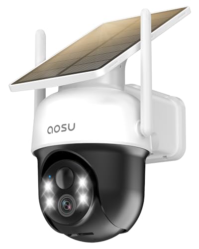 AOSU Solar Camera Outdoor Wireless - 100% Wire-Free Outdoor Security Camera Wireless with Fixed Solar Panel,360° Panoramic View, Human Auto Tracking, 2K Color Night Vision