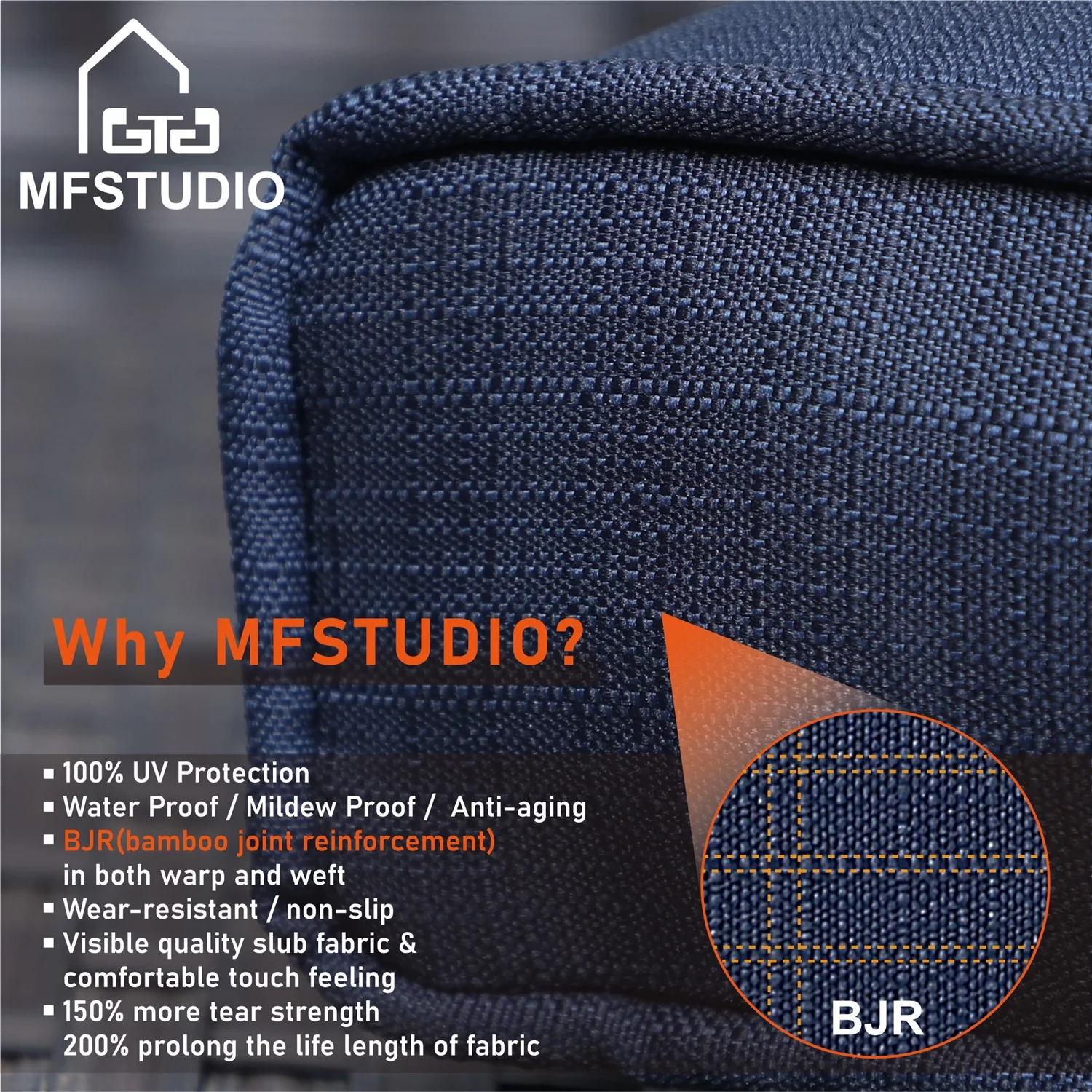 MF Studio 13 Pieces Outdoor Patio Furniture Set with 46-Inch 50,000 BTU Fire Pit Table Patio Conversation Set with Navy Blue Cushions