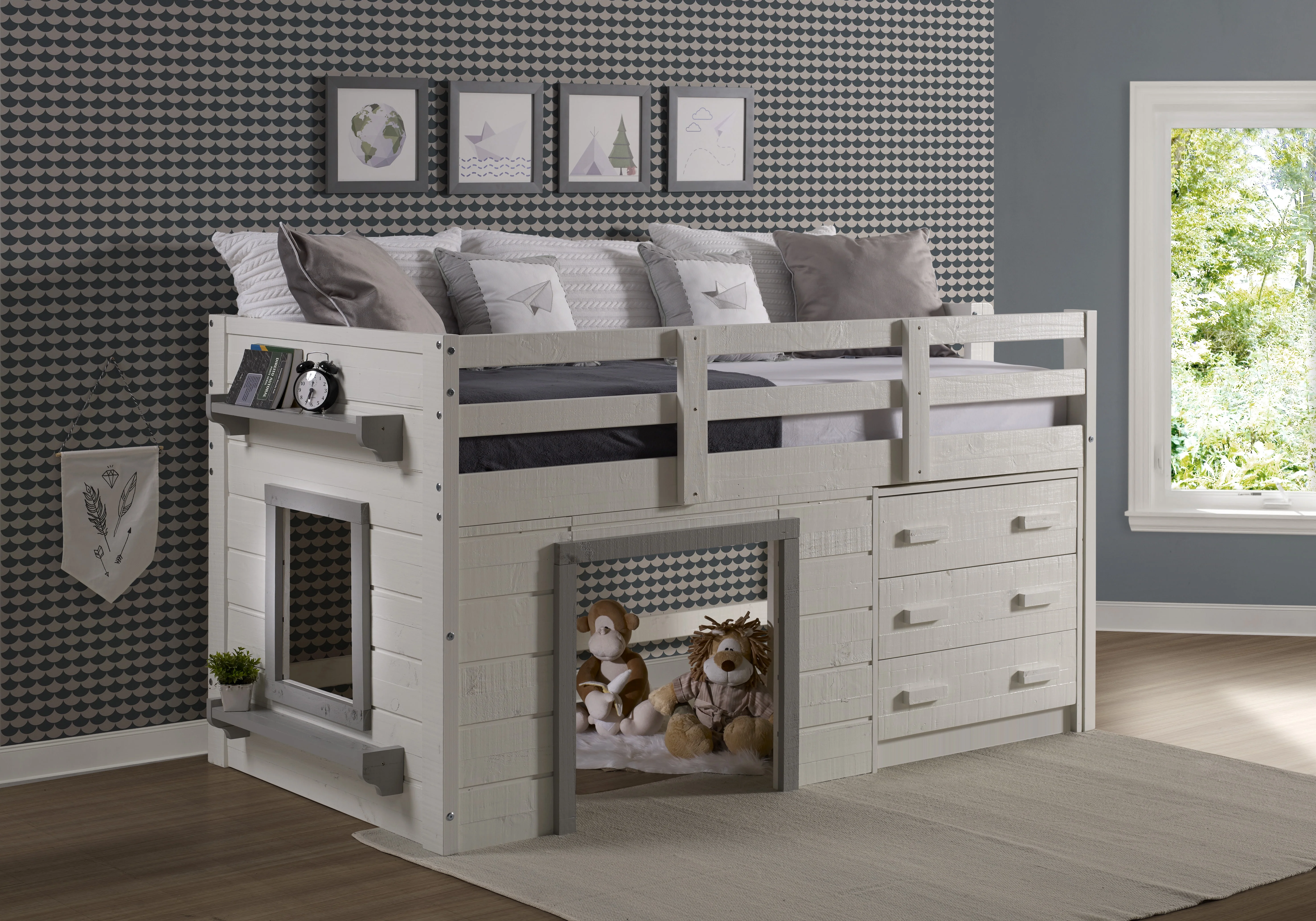 Donco Kids Sweet Dreams Low Loft, White & Grey