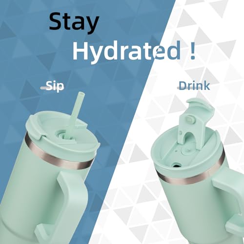 40 oz Tumbler with Handle and 2 Straws,2 in 1 Lid Insulated Water Bottle Stainless Steel Travel Coffee Mug,Cherry Blossoms