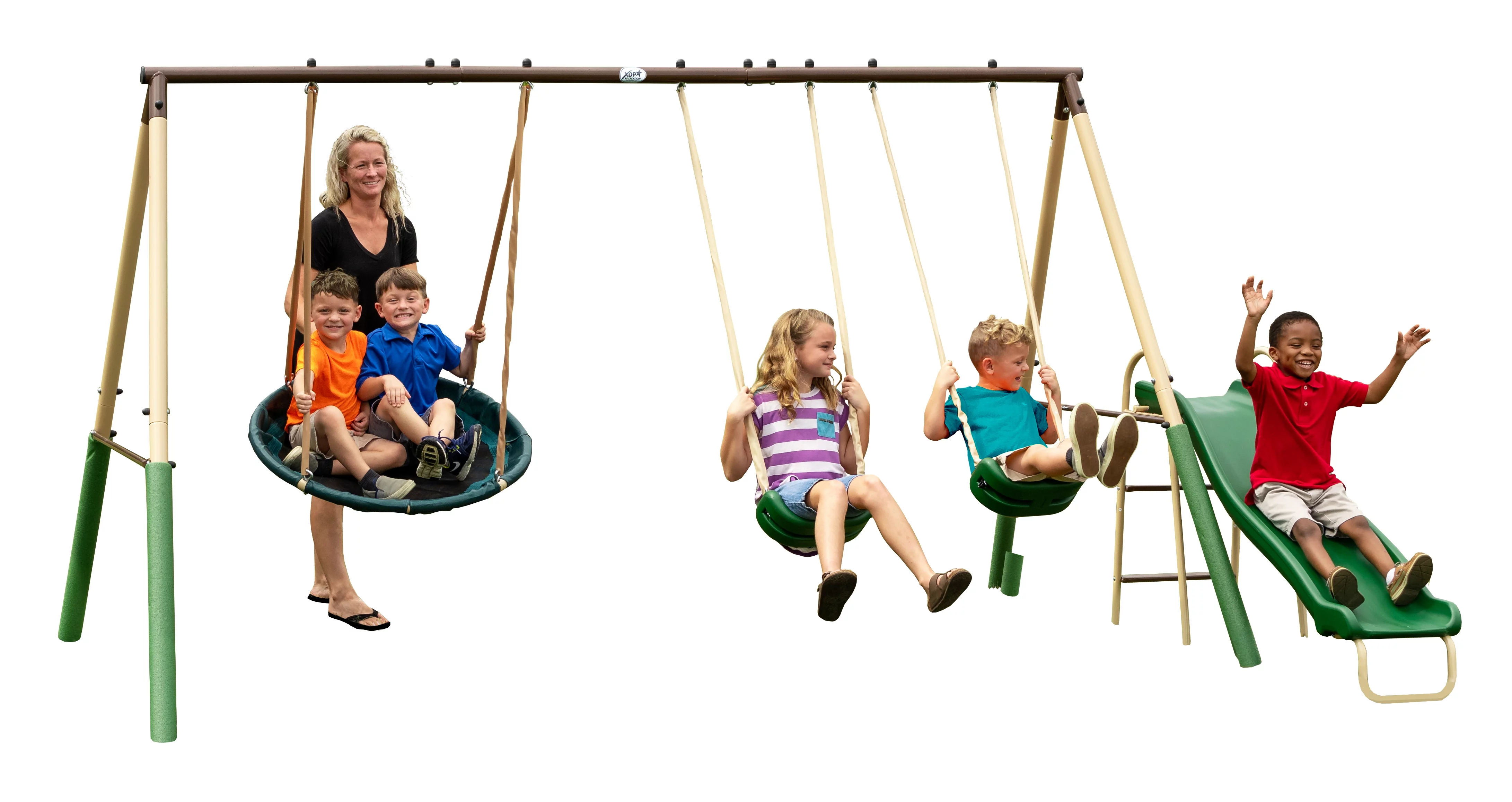 XDP Recreation Super Disc™ Steel Swing Set with Disc Swing, Swing Seats, Wave Slide