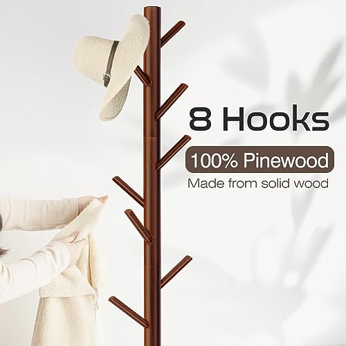 Coat Rack, Freestanding Coat Rack with 8 Hooks and 3 Adjustable Size Tree Coat Racks for Bedroom, Hallway, Entrance, Office, for Hats, Coats, Scarves, Handbags