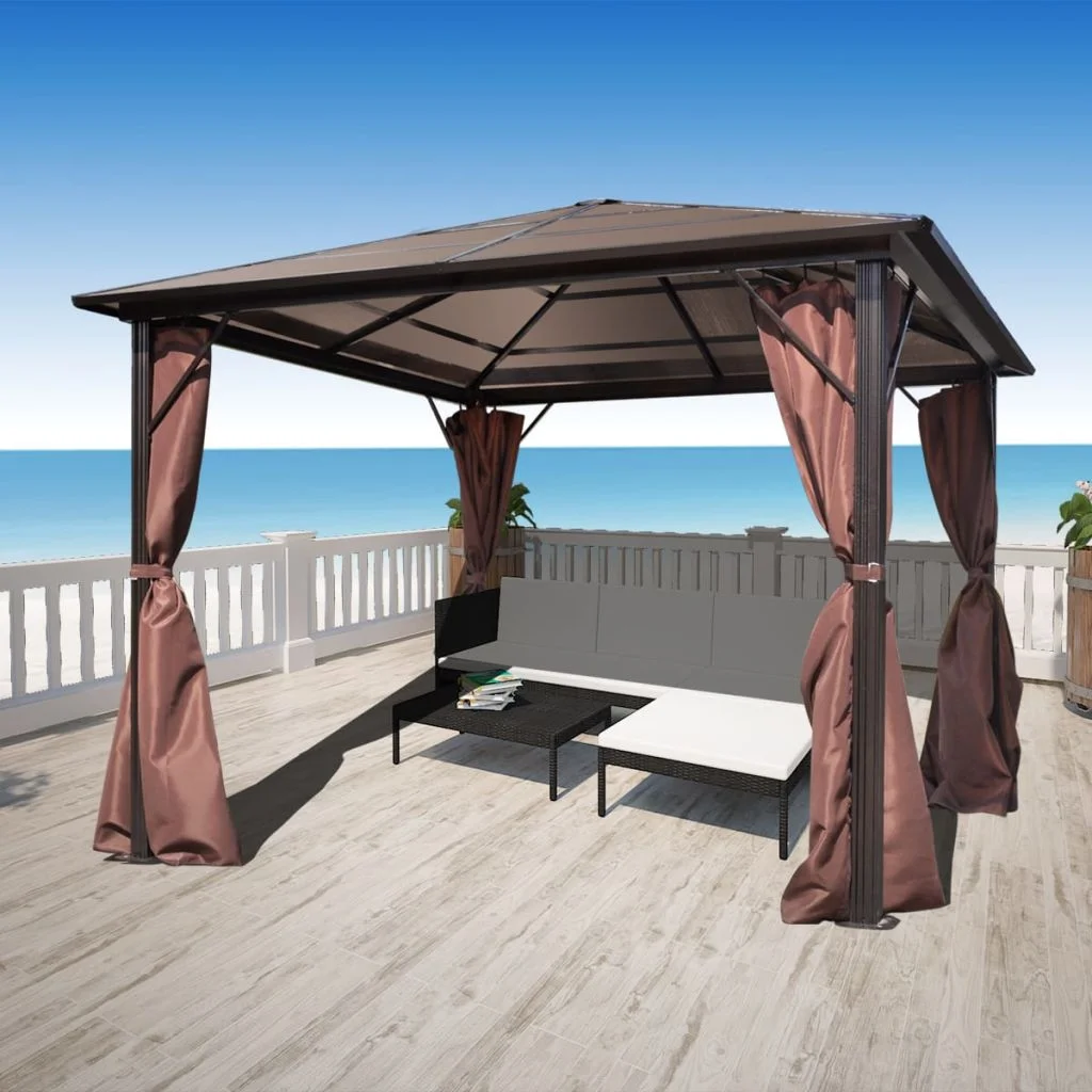 MABOTO Gazebo with Curtain Brown Aluminum 10' x 10'