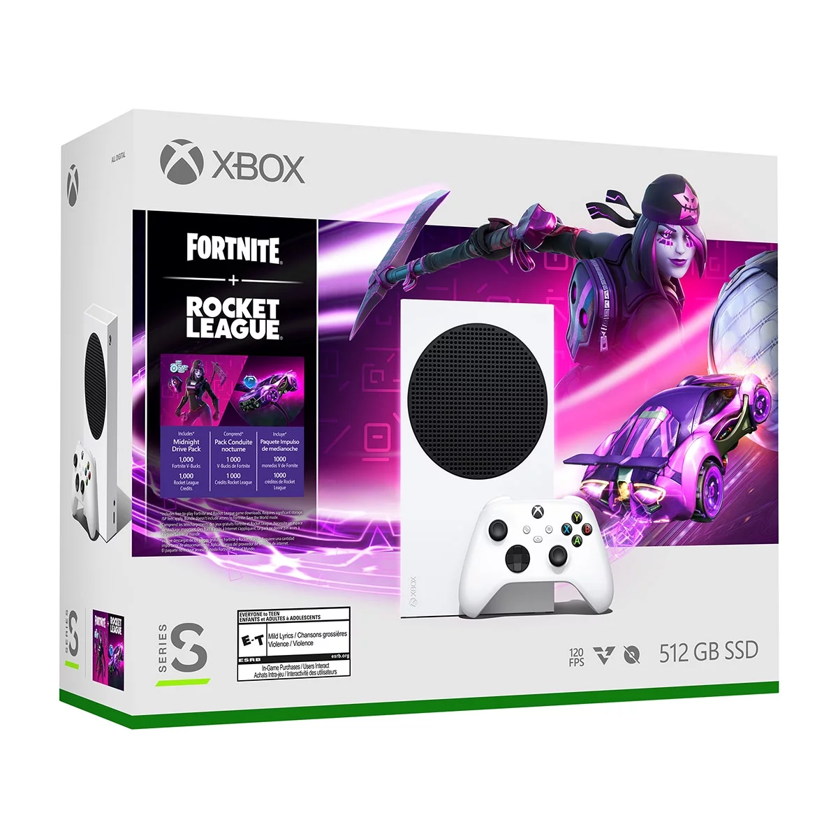 New Microsoft Xbox -Series- -S – Fortnite & Rocket League Bundle (Disc-free) - White with One Extra White Controller