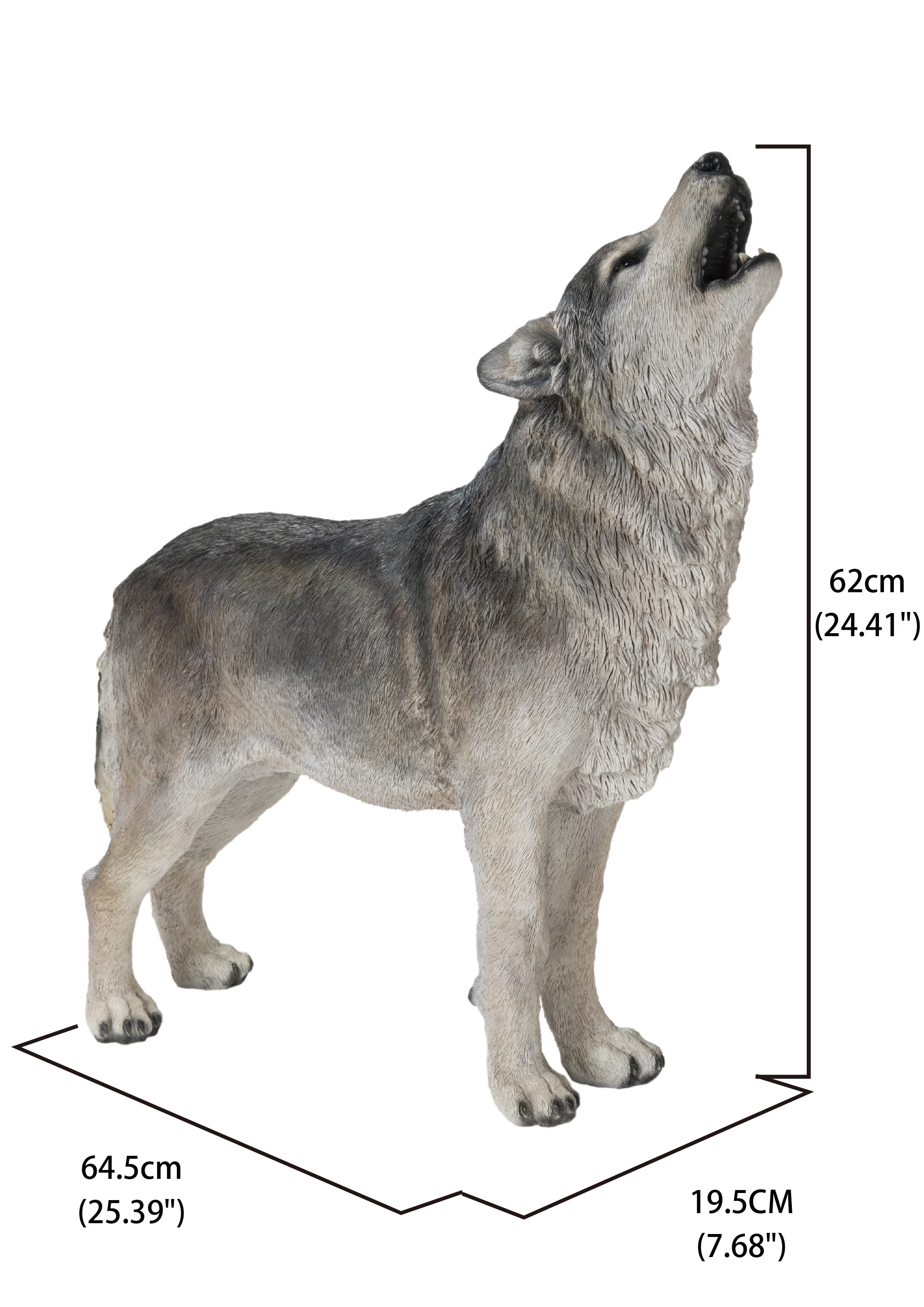 STANDING HOWLING GREY WOLF STATUE