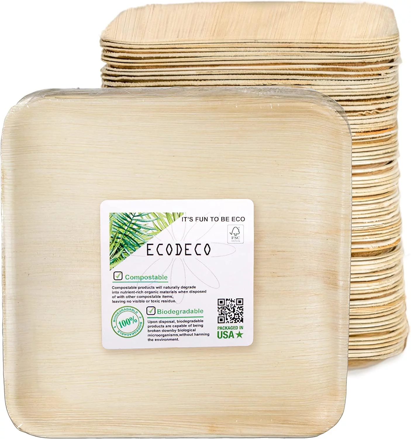 100 Palm Leaf 10 inch Disposable Plates - Compostable Eco Friendly Party Supplies for Party Event Wedding