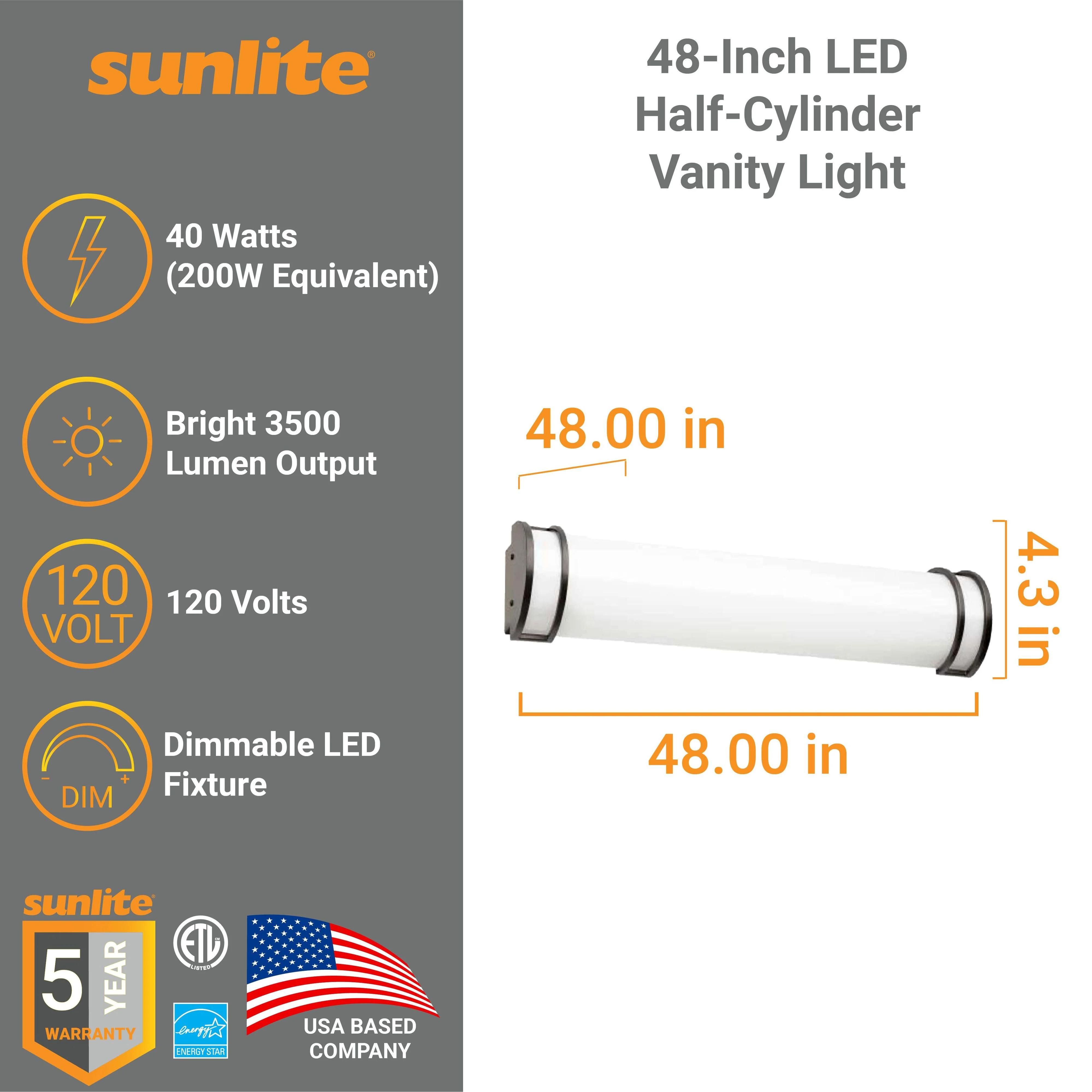 Sunlite LED Half-Cylinder Vanity Light Fixture, Color Temperature Selectable 3000K/ 4000K/ 5000K, Oil-Rubbed Bronze