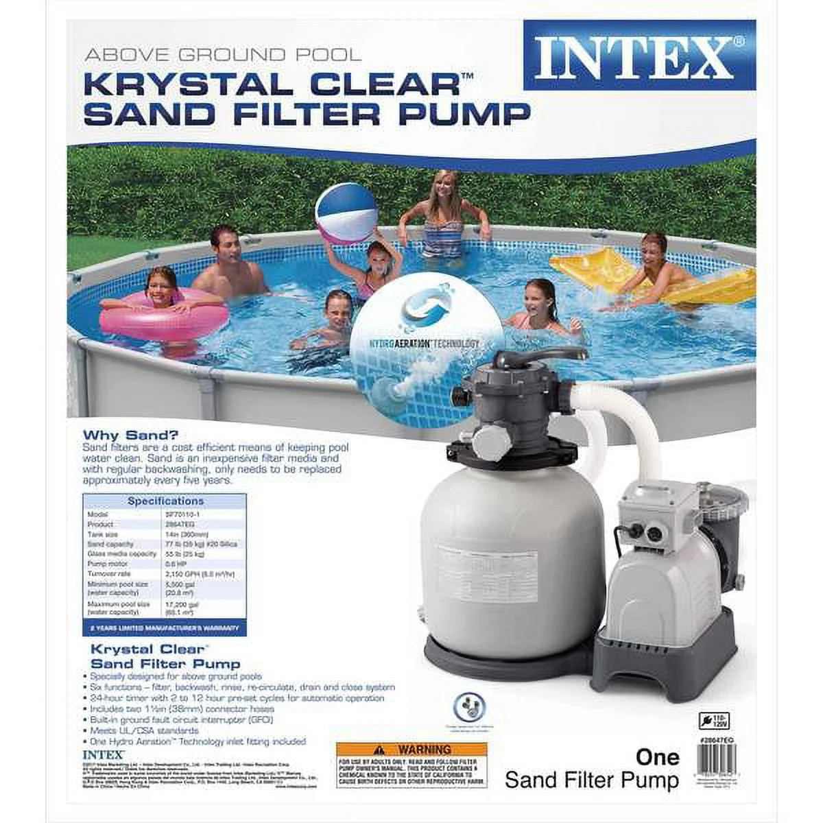 Intex 2800 GPH Krystal Clear Sand Filter Pump, 110-120V with GFCI