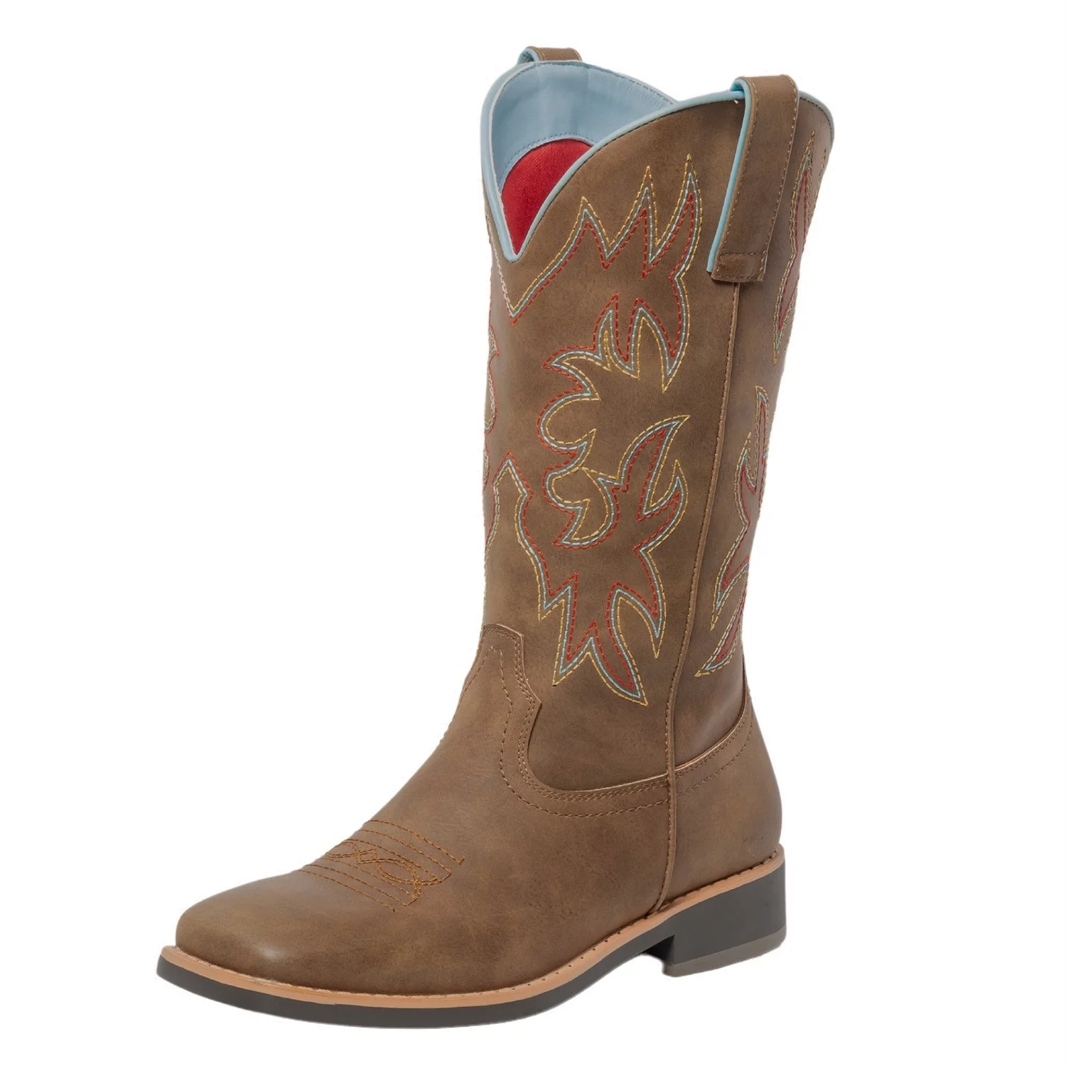 SheSole Women's Western Cowboy Boots For Women Female Square Toe Brown Size 9.5
