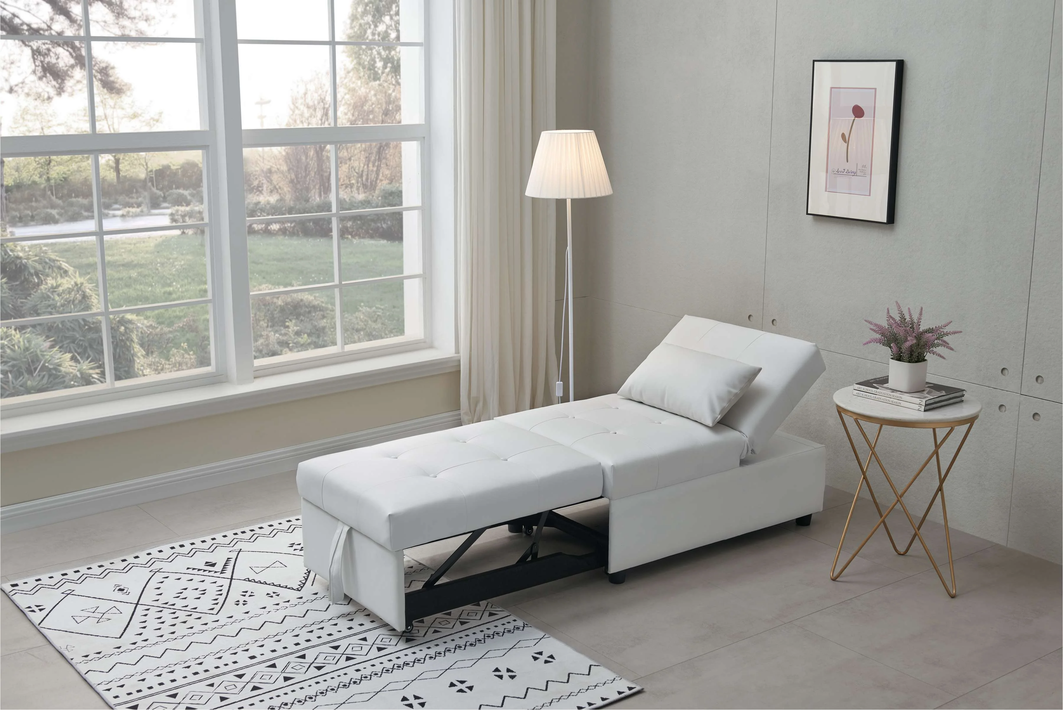 Kings Brand Furniture Multi-Function Ottoman, Sofa Bed Sleeper, Convertible Chair, White