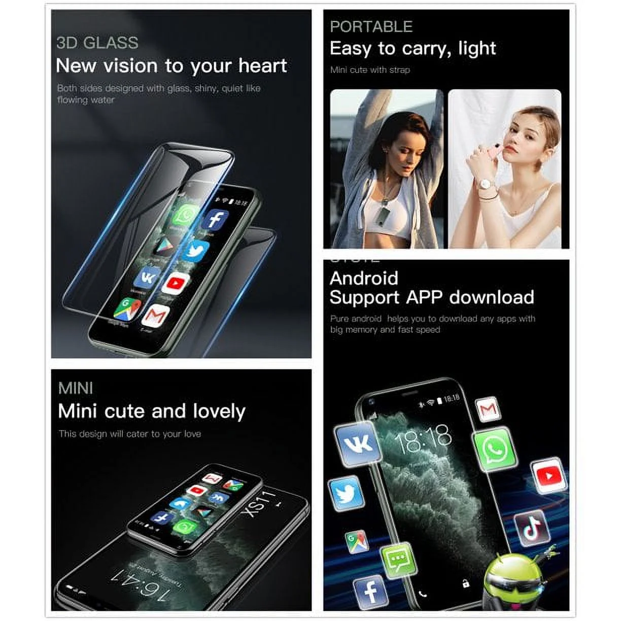 SOYES XS11 Super Mini Smartphone Android 1GB RAM 8GB ROM 2.5'' Quad Core Google Play Store 3G Mobile Phone