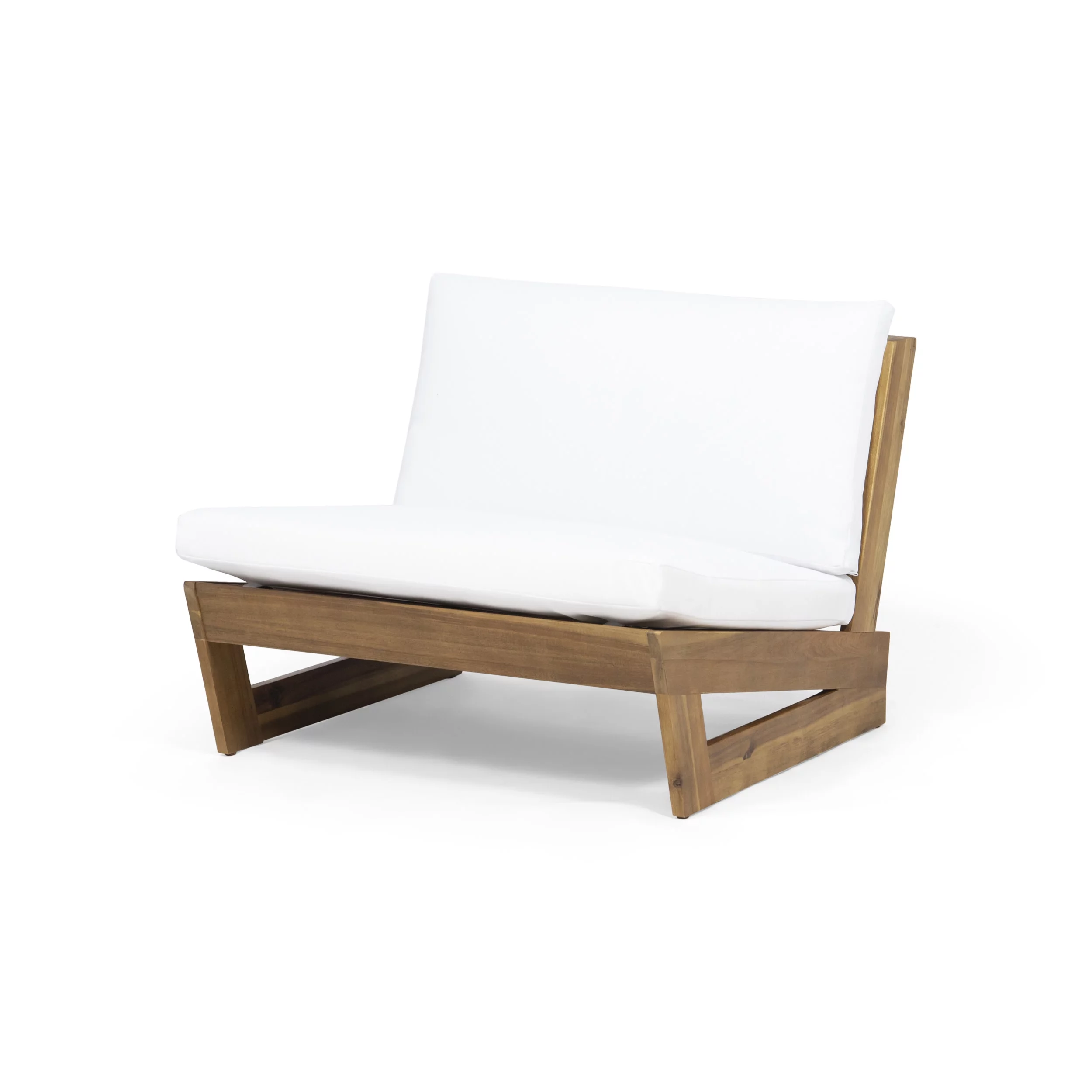 Figi Acacia Wood Outdoor Club Chair with Cushions, Teak and White