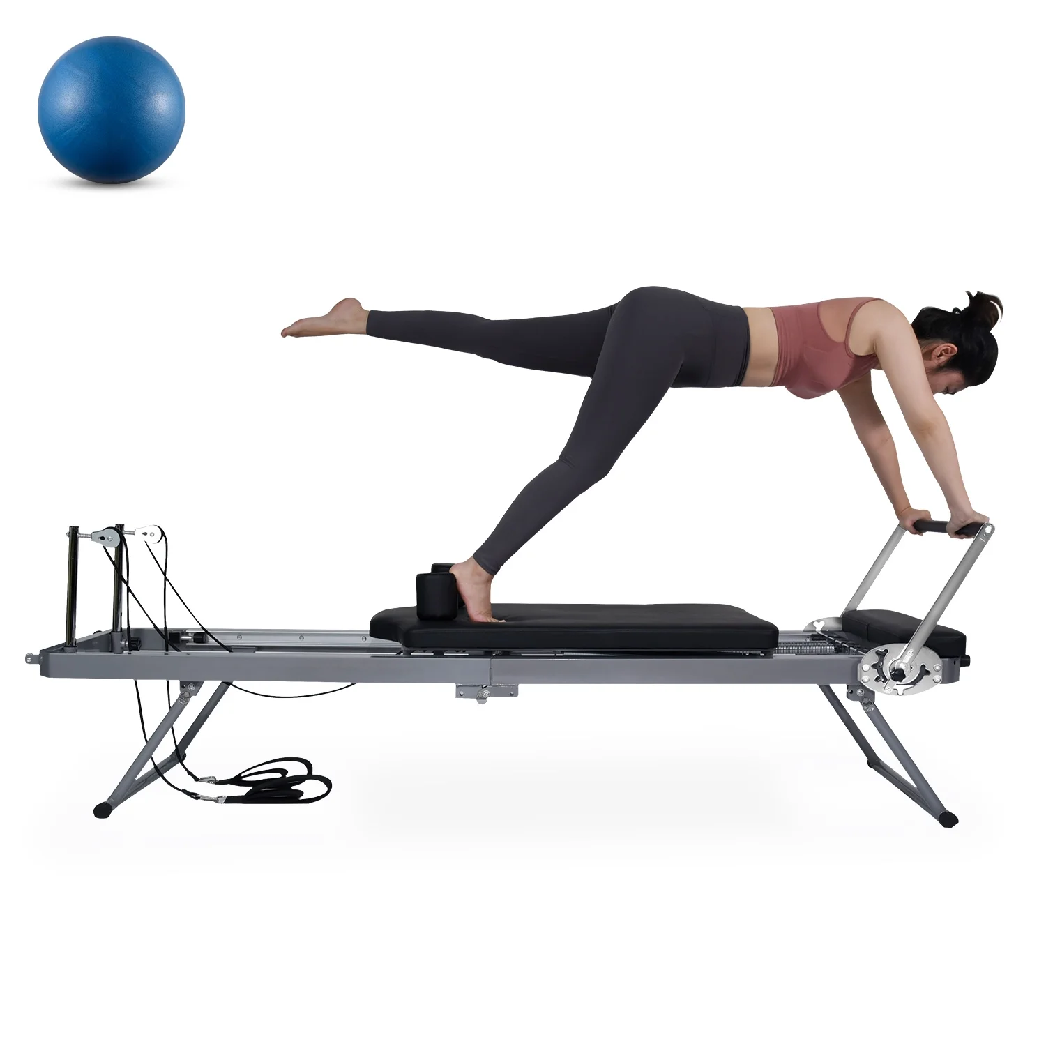 ABORON Foldable Pilates Reformer Machine with Spring, Pilates Reformer Workout Machine for Home Gym, Up to 300 lbs Weight Capacity for Beginner