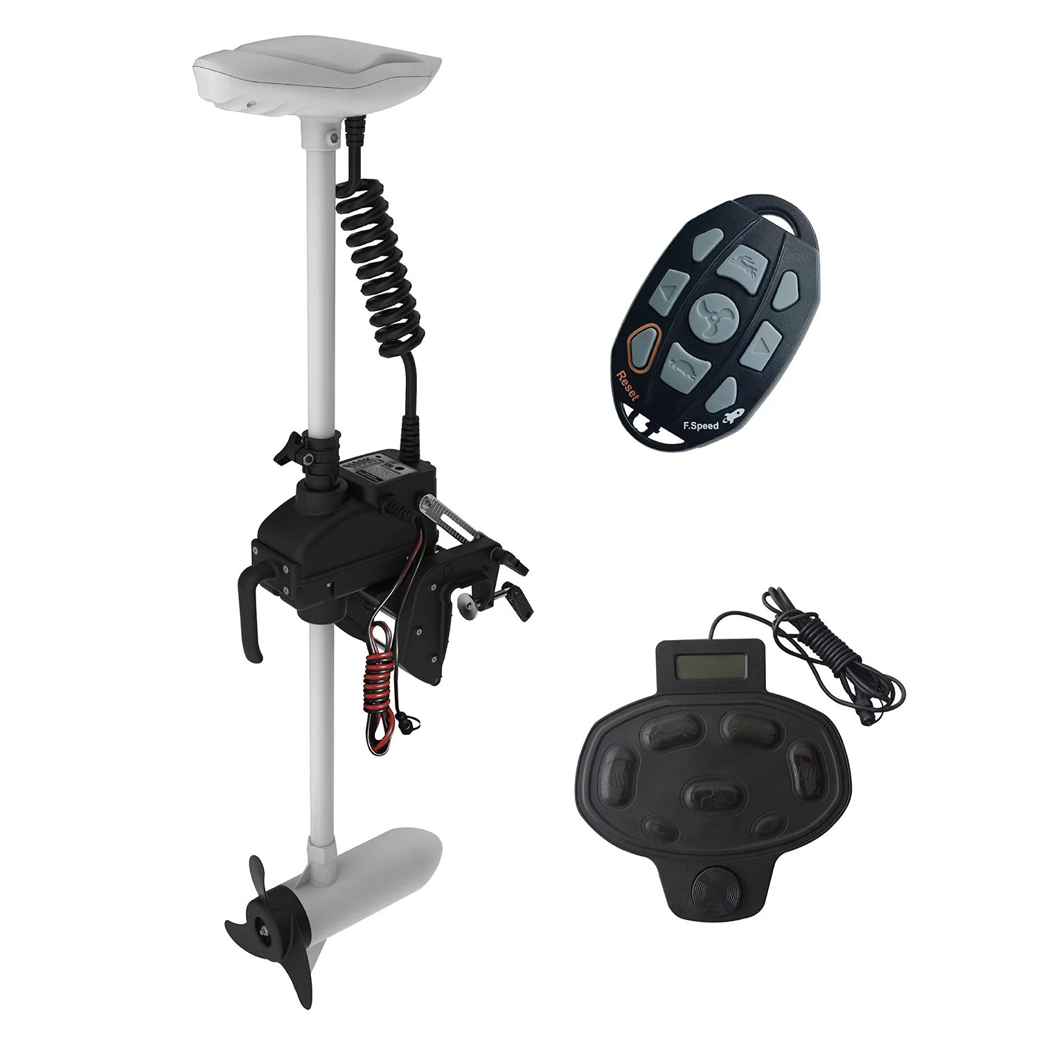 AQUOS 8.8ft Inflatable Pontoon Boat with Haswing White 12V 55LBS Remote Trolling Motor and Foot Control