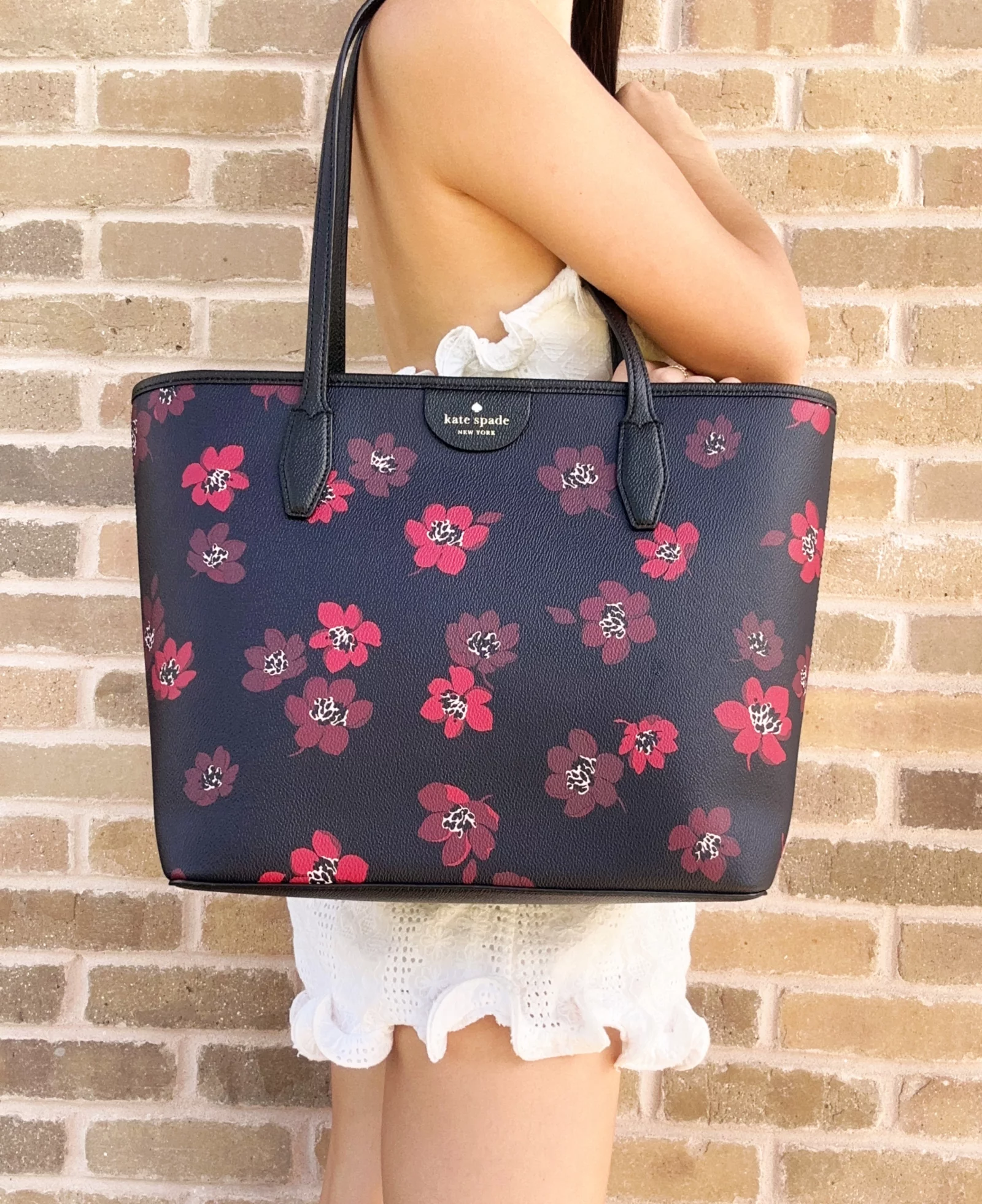 Kate Spade Lori Large Top Zip Tote Black Multi Dancing Bloom Red Floral