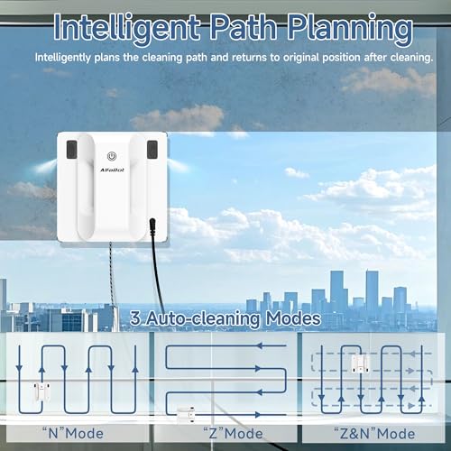 AlfaBot Window Cleaning Robot, 4500PA High Suction Power Window Cleaner with Dual Water Spray,3.0 Path Planning, Edge Detection Technology,Perfect for High-Rise Windows, Big Glass