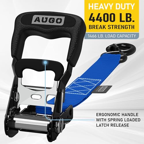 AUGO Ratchet Straps Heavy Duty 4 Pack -15 FT - 2200 LB Break Strength – Ratchet Tie Down Straps with Safety Lock S Hooks - Cargo Straps for Moving, Appliances, Motorcycle – Soft Loop Tie Down Straps