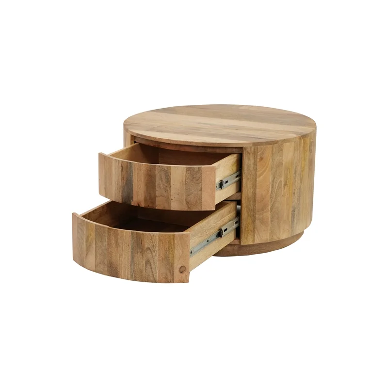 Carolina Classics Christa 2-Drawer Round Wood Coffee Table in Brown