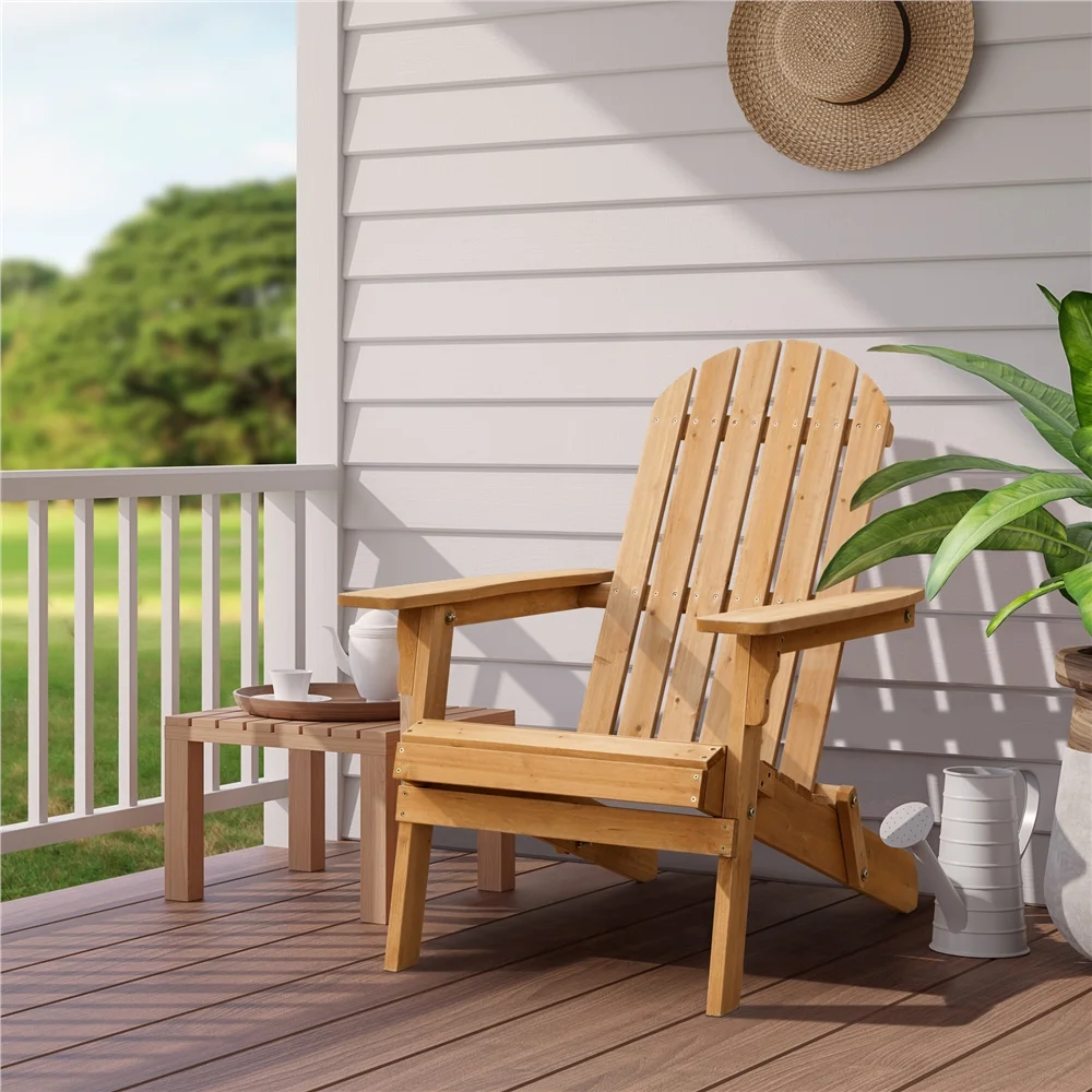 Topeakmart 2 Pieces Solid Wood Folding Adirondack Chair for Patio, Brown